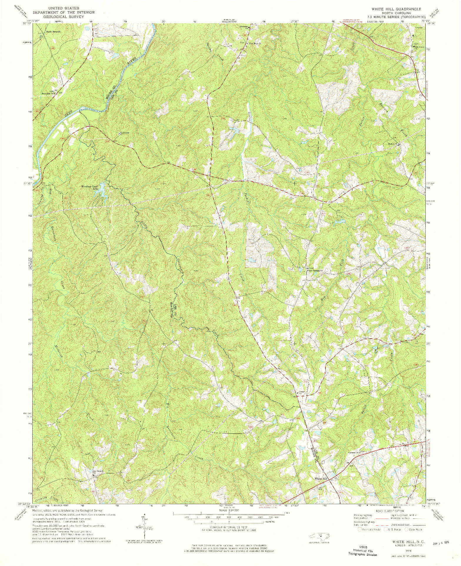 USGS 1:24000-SCALE QUADRANGLE FOR WHITE HILL, NC 1974