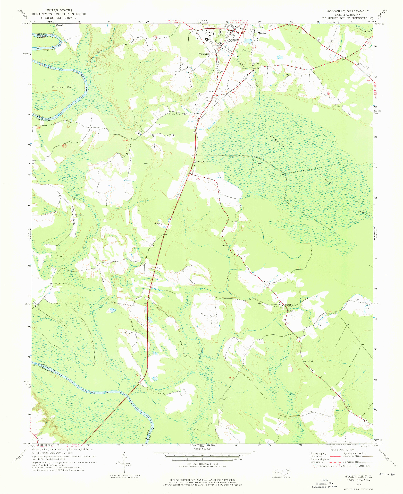USGS 1:24000-SCALE QUADRANGLE FOR WOODVILLE, NC 1972