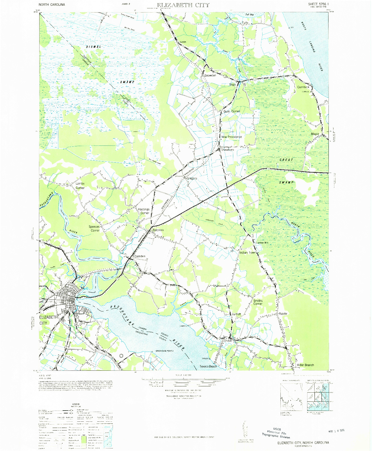 USGS 1:62500-SCALE QUADRANGLE FOR ELIZABETH CITY, NC 1948