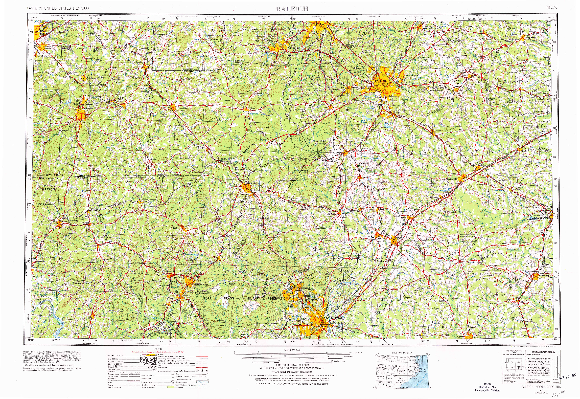 USGS 1:250000-SCALE QUADRANGLE FOR RALEIGH, NC 1953