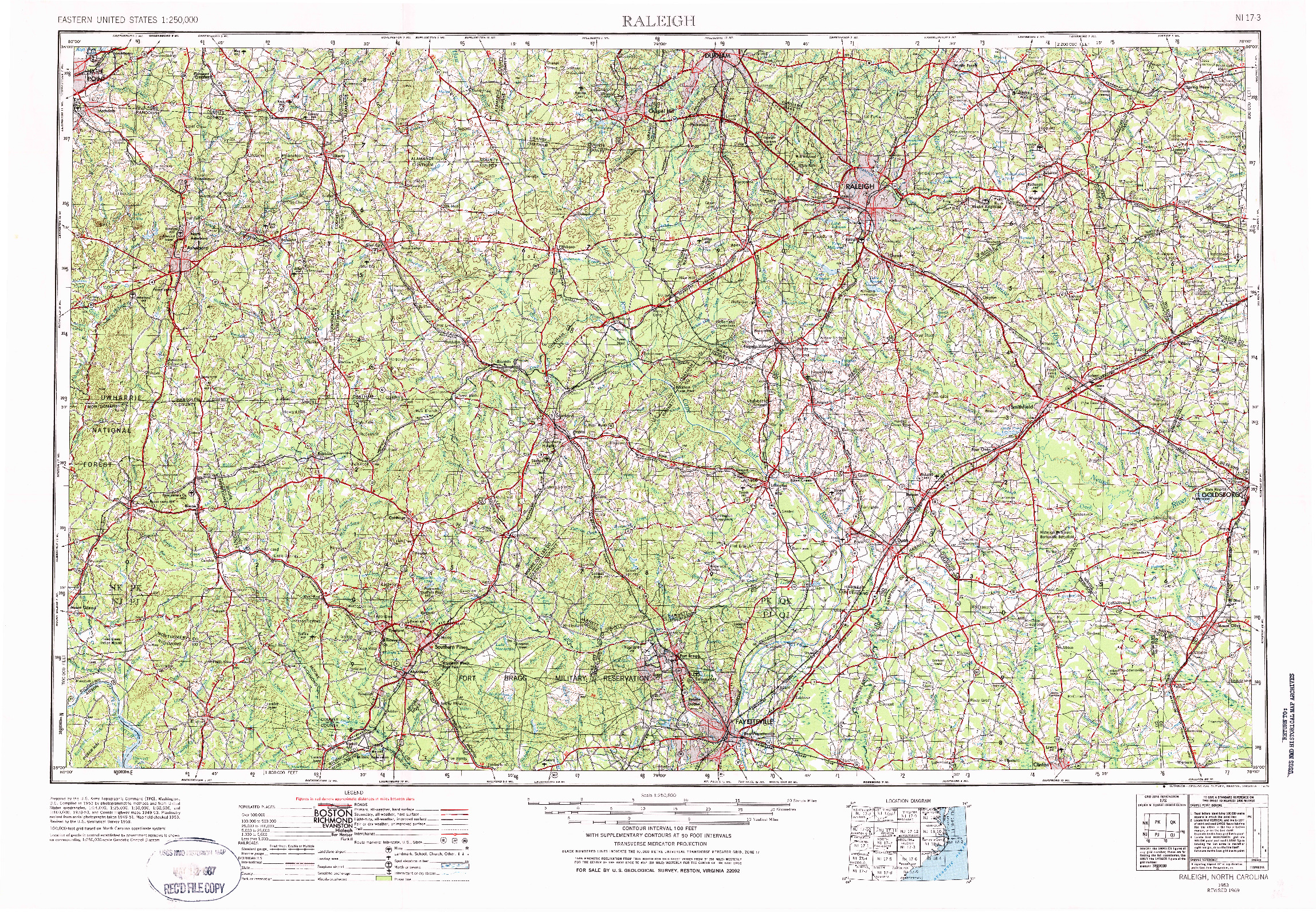 USGS 1:250000-SCALE QUADRANGLE FOR RALEIGH, NC 1953