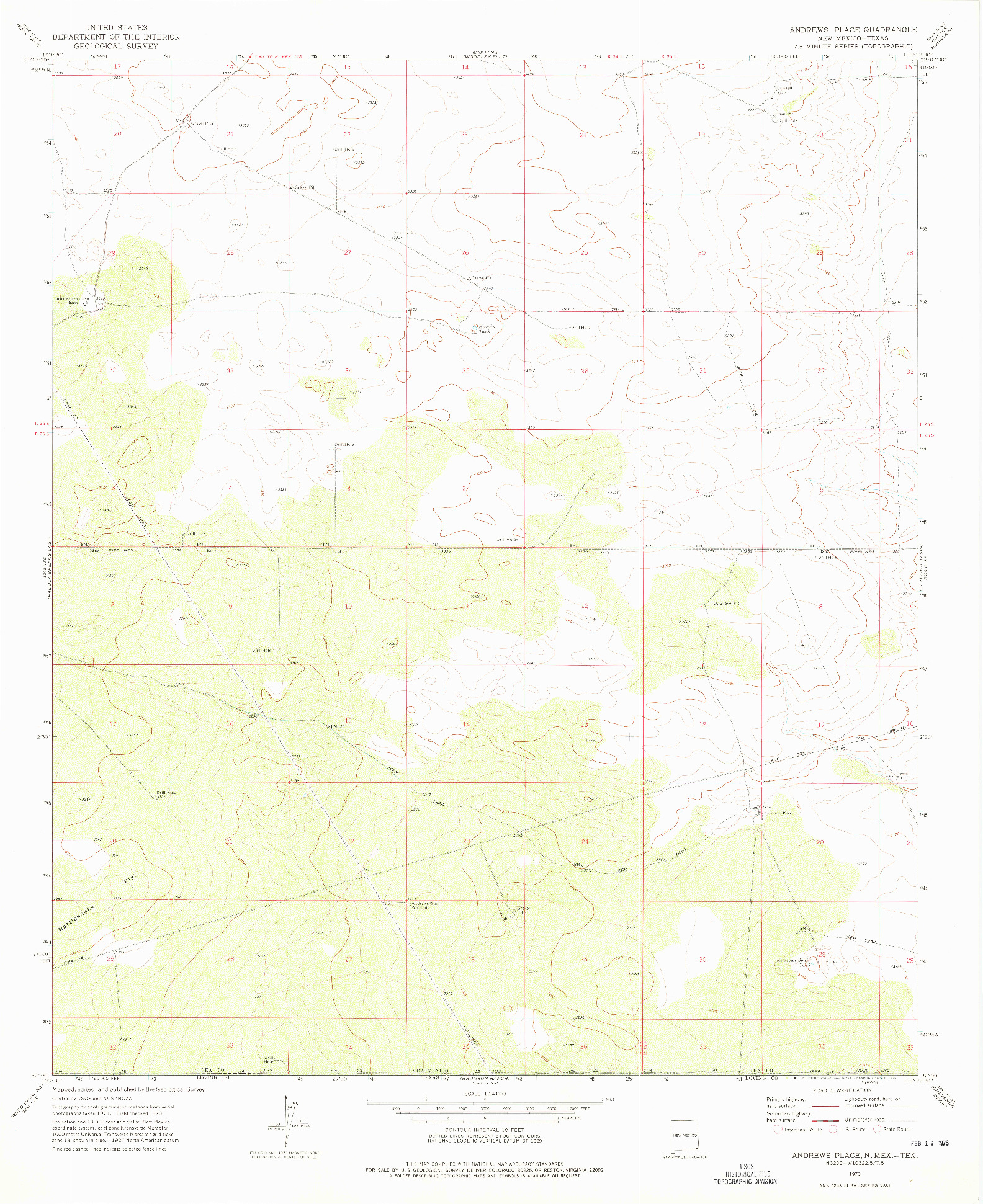 USGS 1:24000-SCALE QUADRANGLE FOR ANDREWS PLACE, NM 1973