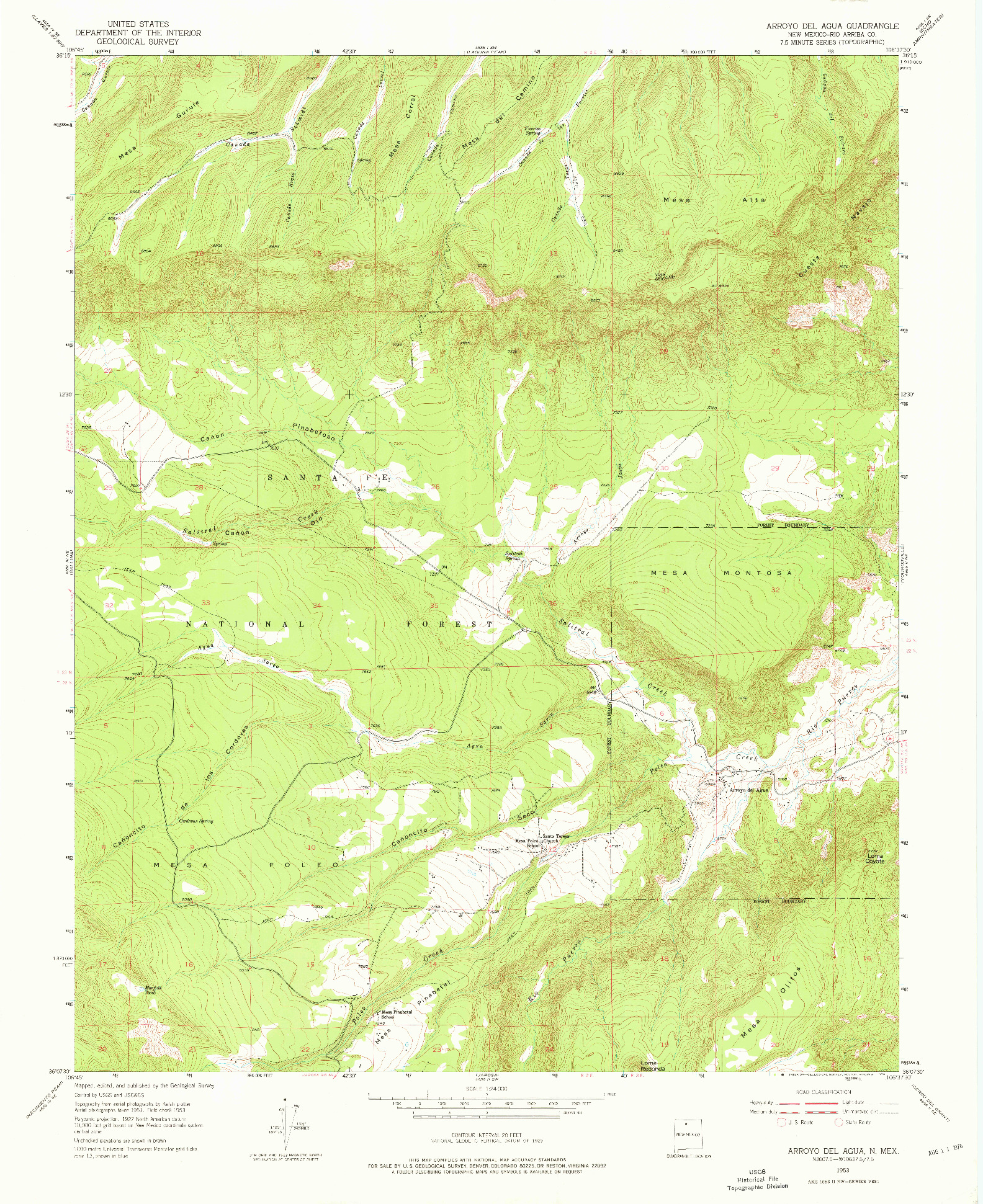 USGS 1:24000-SCALE QUADRANGLE FOR ARROYO DEL AGUA, NM 1953