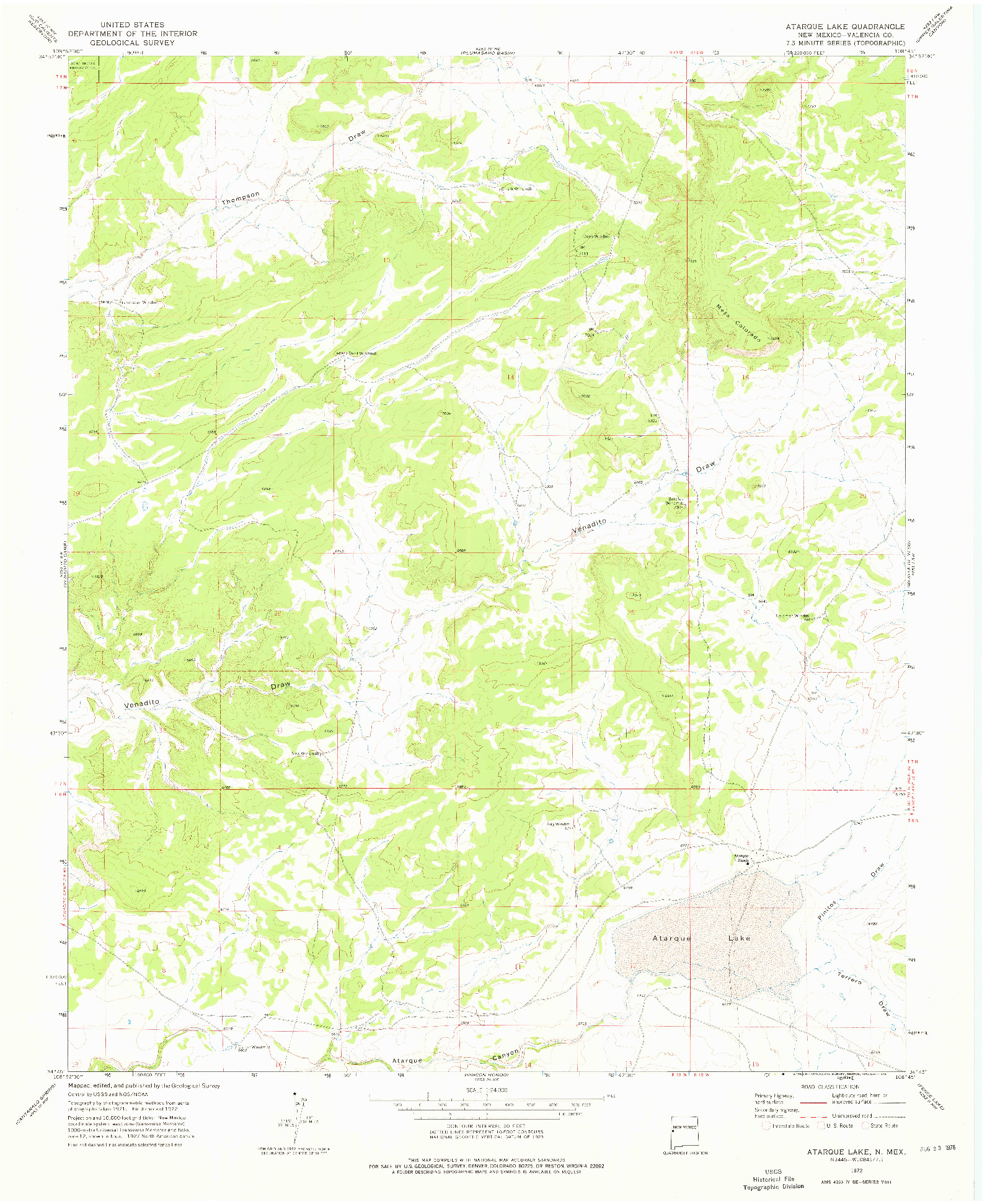 USGS 1:24000-SCALE QUADRANGLE FOR ATARQUE LAKE, NM 1972