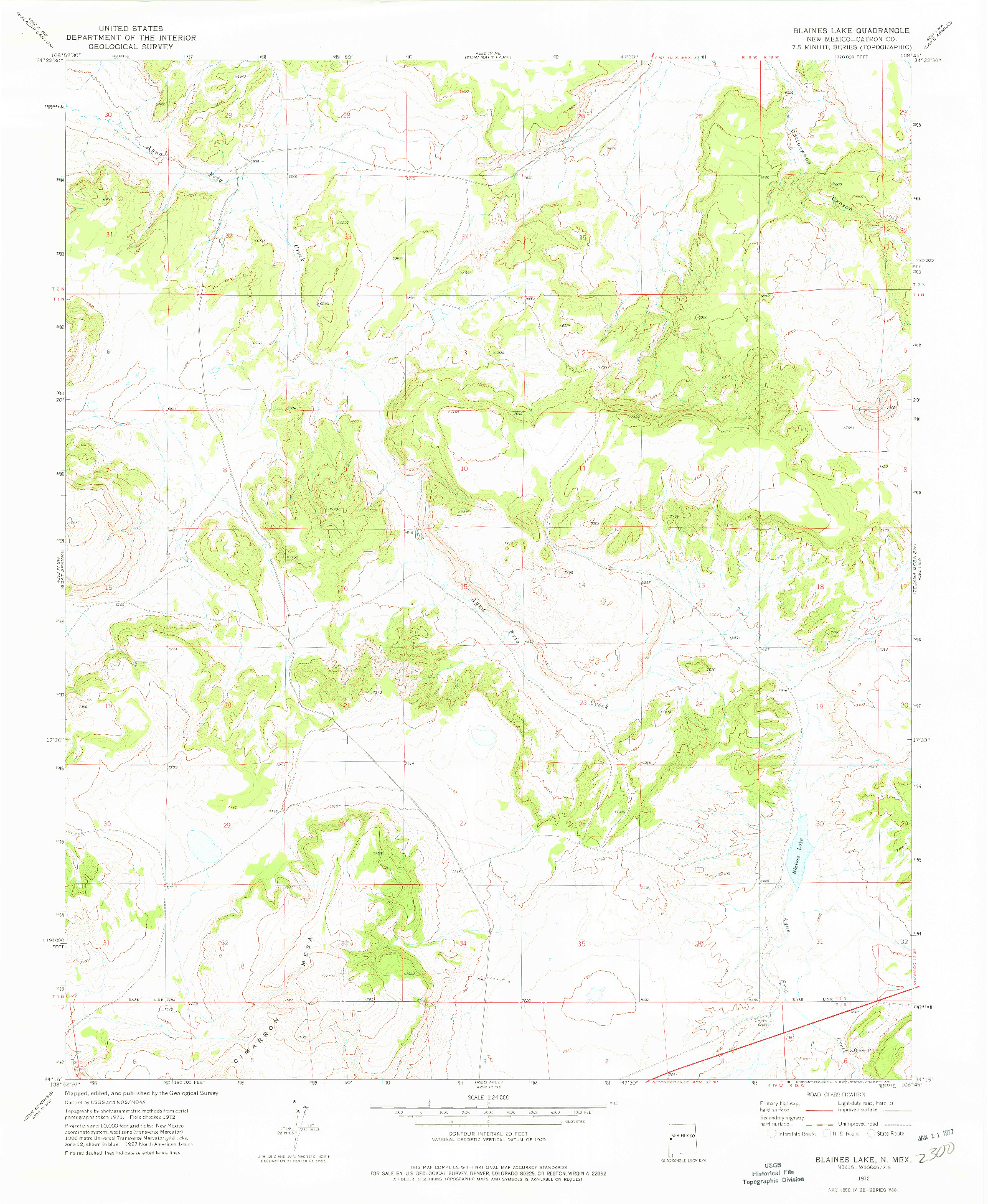 USGS 1:24000-SCALE QUADRANGLE FOR BLAINES LAKE, NM 1972