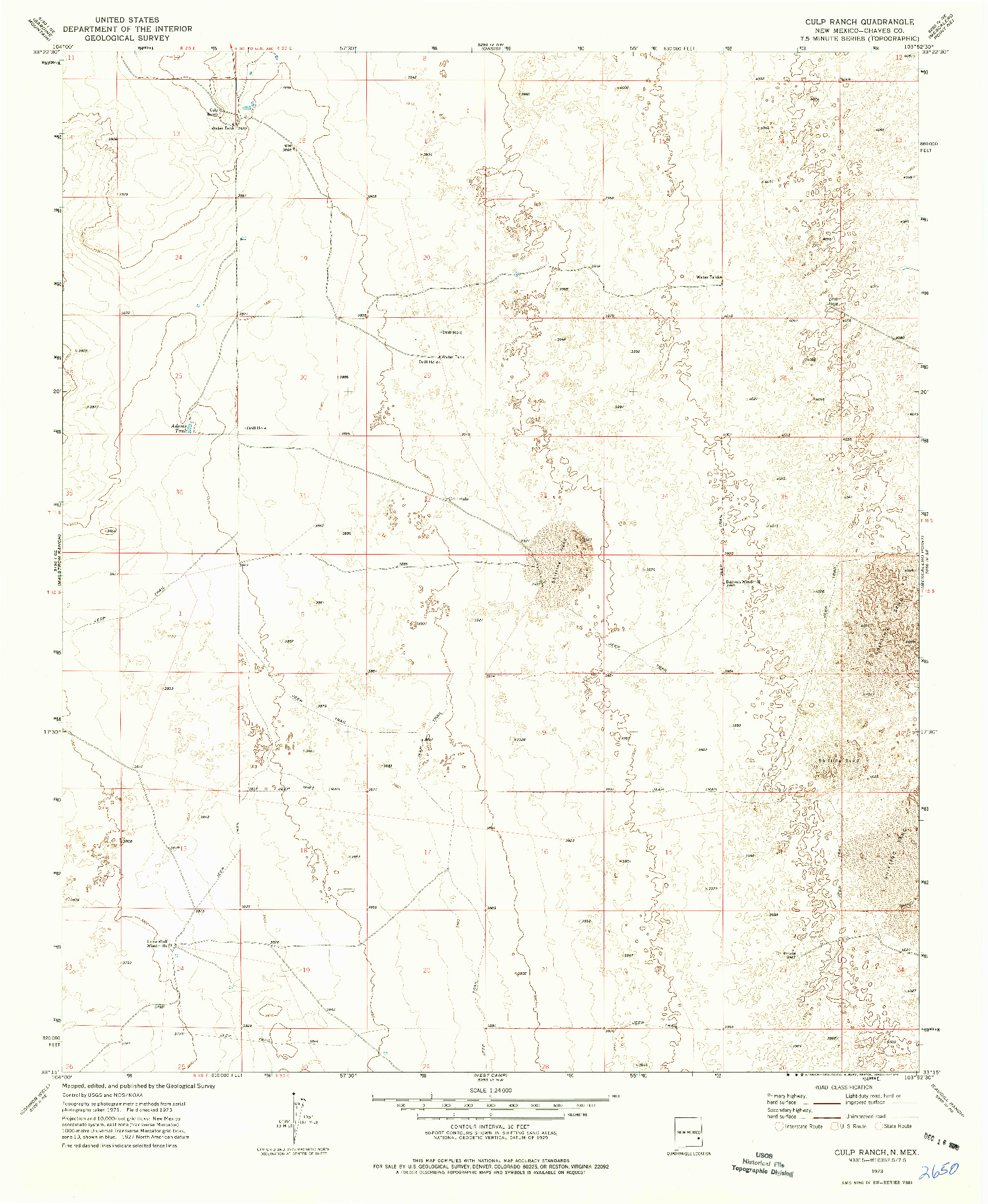 USGS 1:24000-SCALE QUADRANGLE FOR CULP RANCH, NM 1973