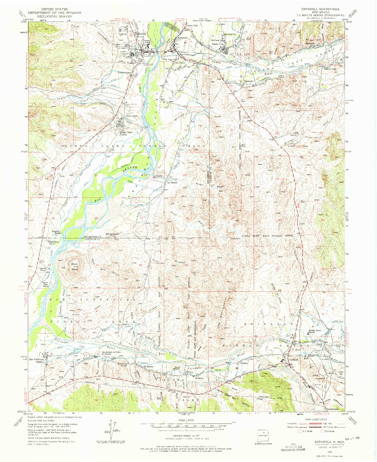 USGS 1:24000-SCALE QUADRANGLE FOR ESPANOLA, NM 1953