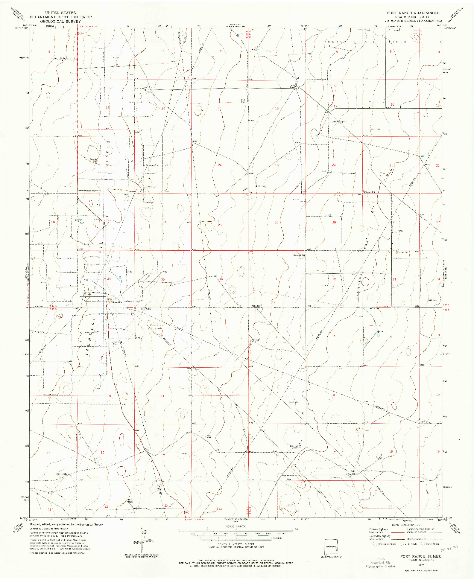 USGS 1:24000-SCALE QUADRANGLE FOR FORT RANCH, NM 1973