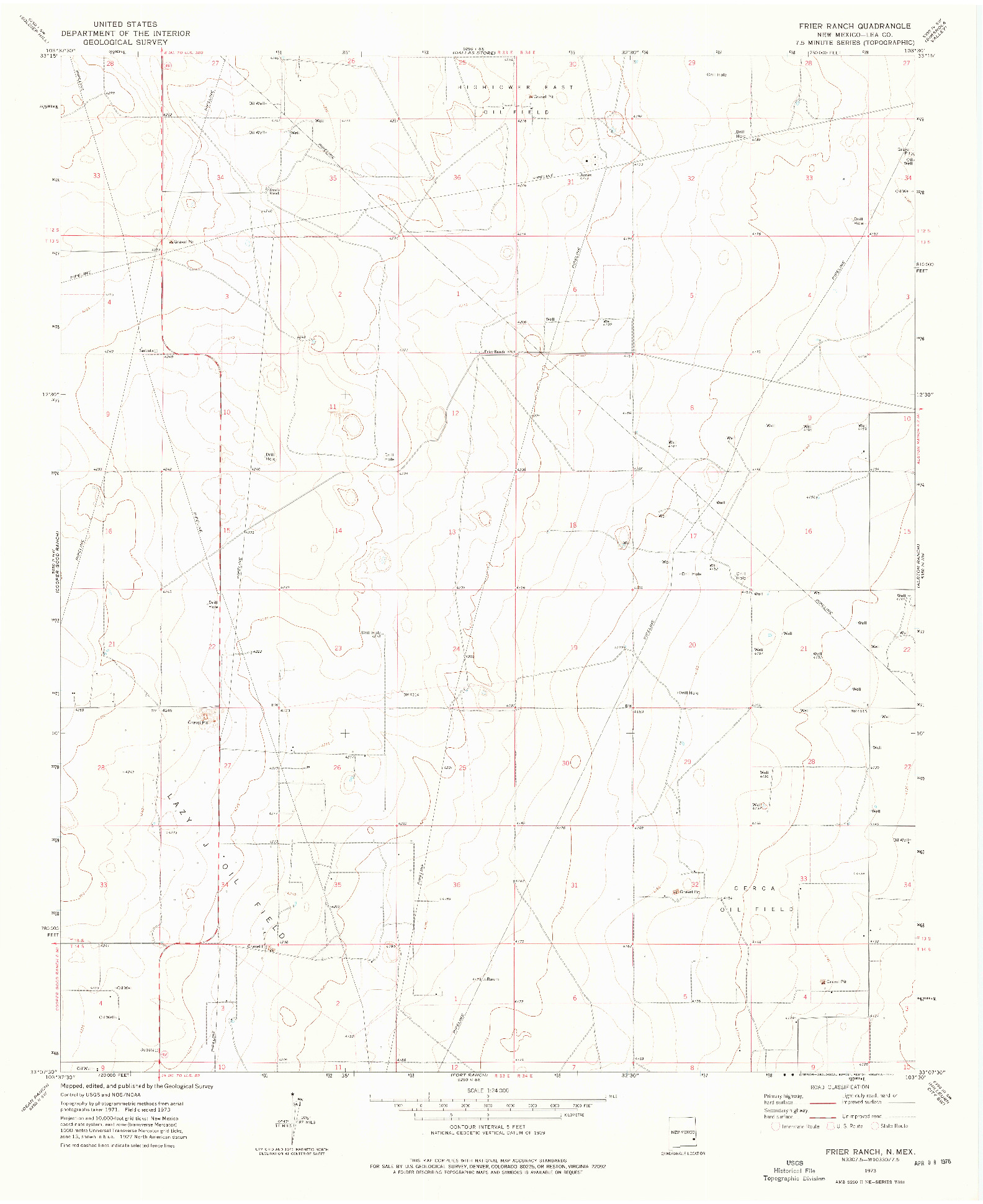 USGS 1:24000-SCALE QUADRANGLE FOR FRIER RANCH, NM 1973