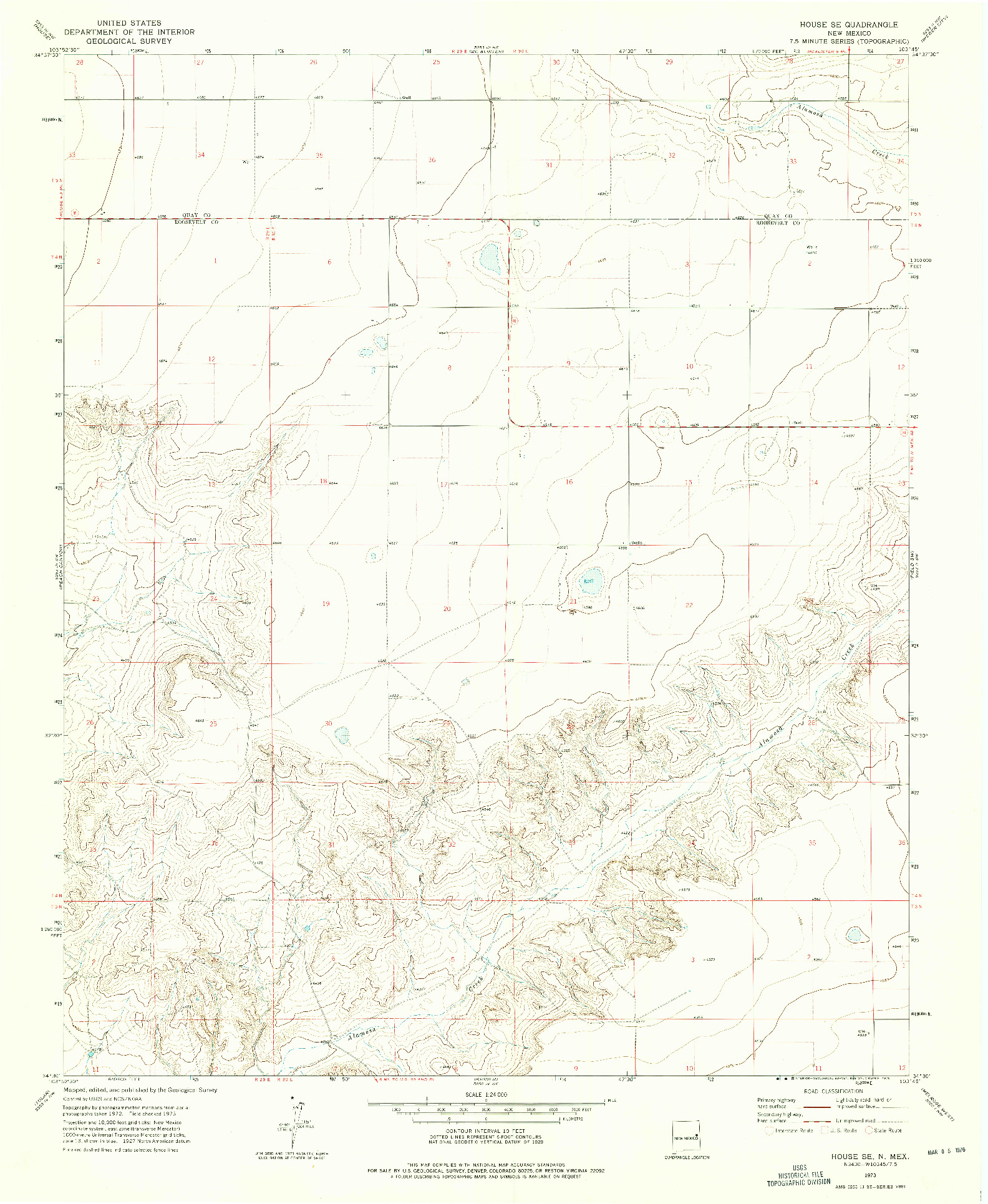 USGS 1:24000-SCALE QUADRANGLE FOR HOUSE SE, NM 1973