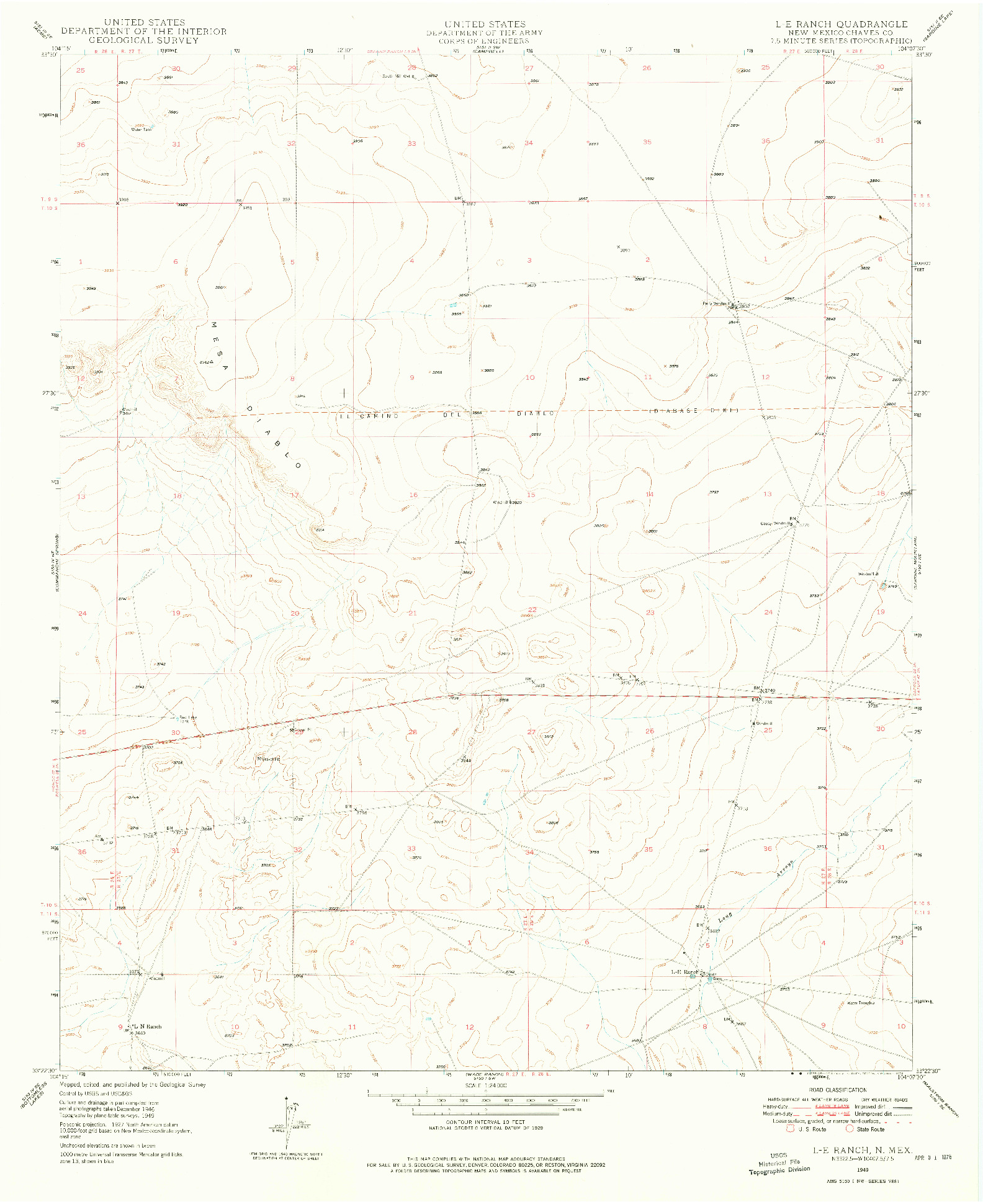 USGS 1:24000-SCALE QUADRANGLE FOR L-E RANCH, NM 1949