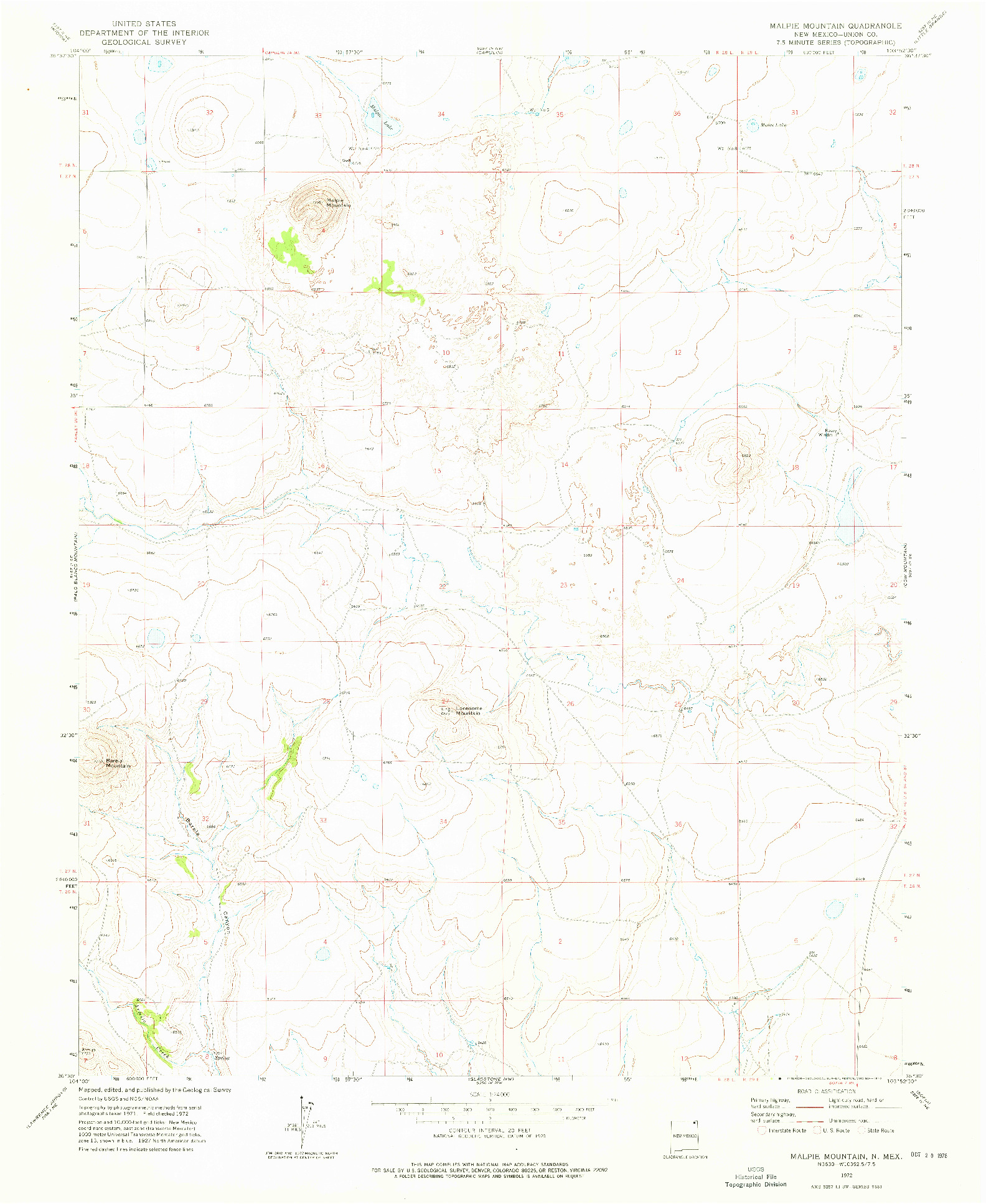 USGS 1:24000-SCALE QUADRANGLE FOR MALPIE MOUNTAIN, NM 1972
