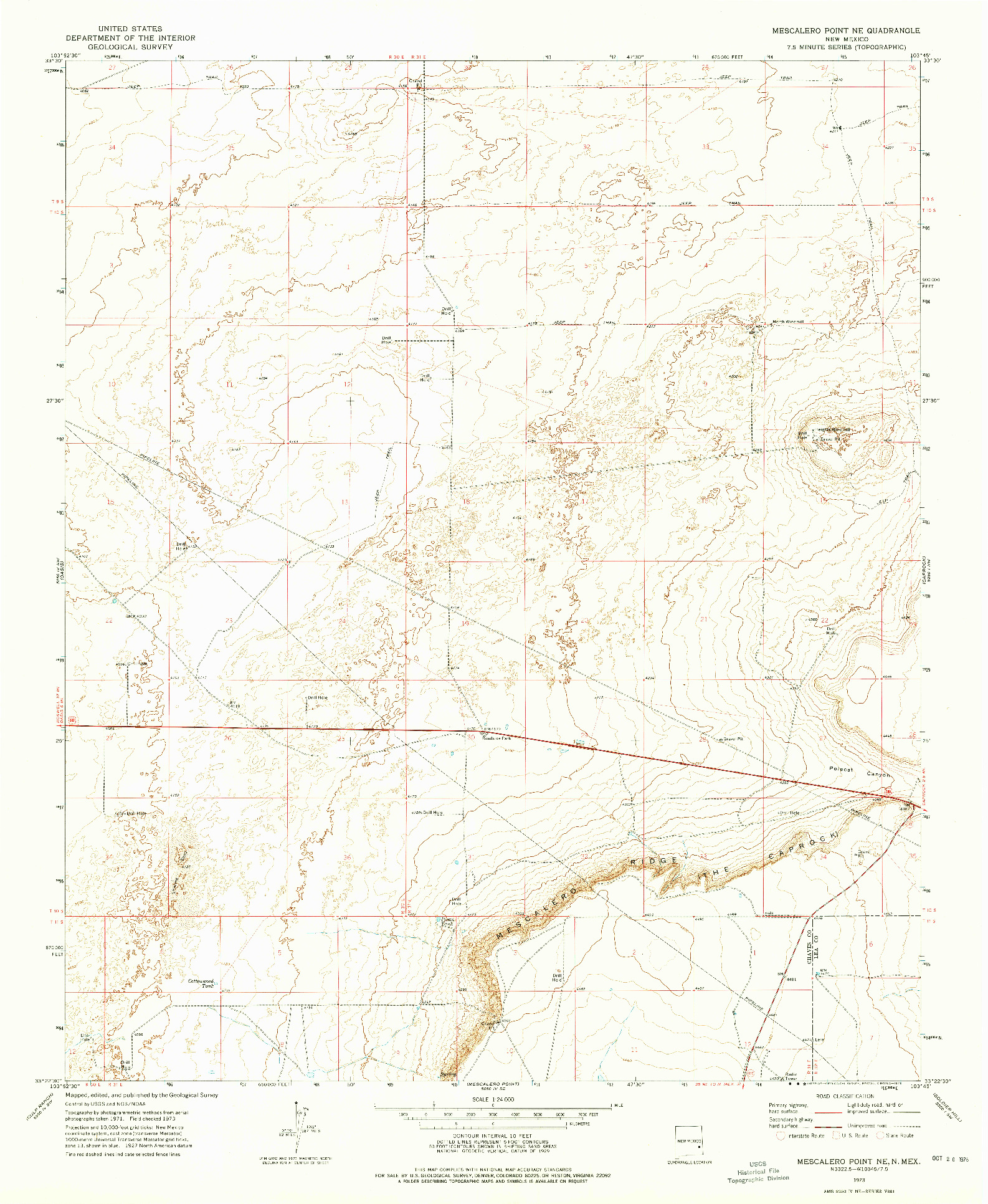 USGS 1:24000-SCALE QUADRANGLE FOR MESCALERO POINT NE, NM 1973
