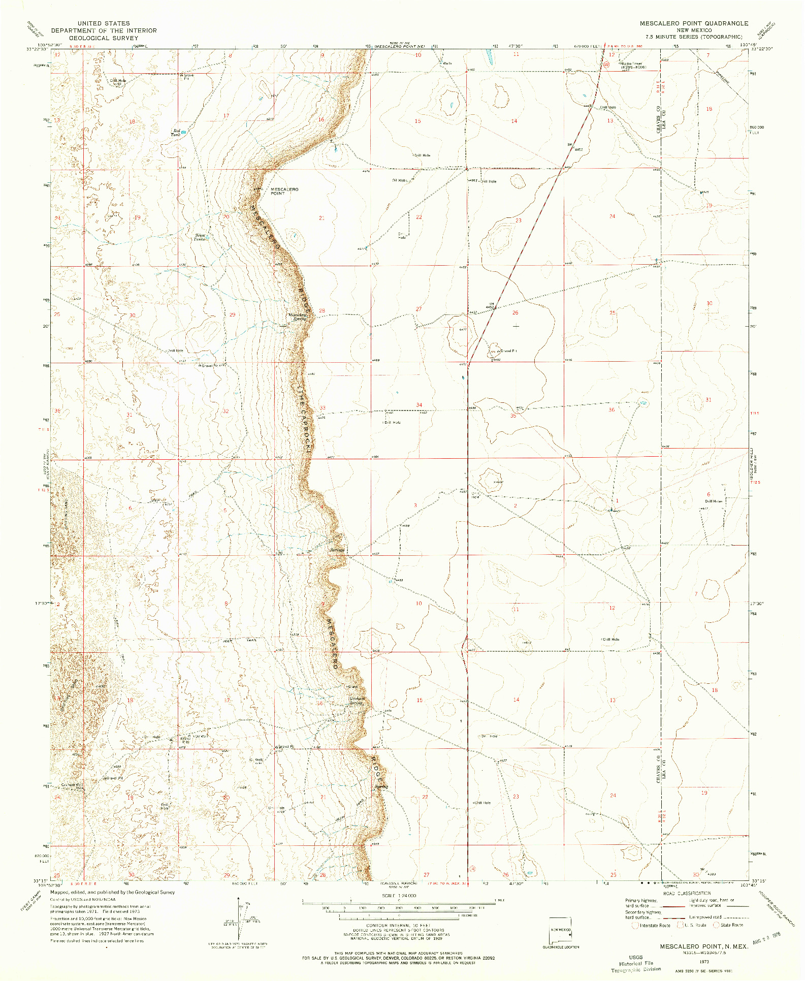 USGS 1:24000-SCALE QUADRANGLE FOR MESCALERO POINT, NM 1973