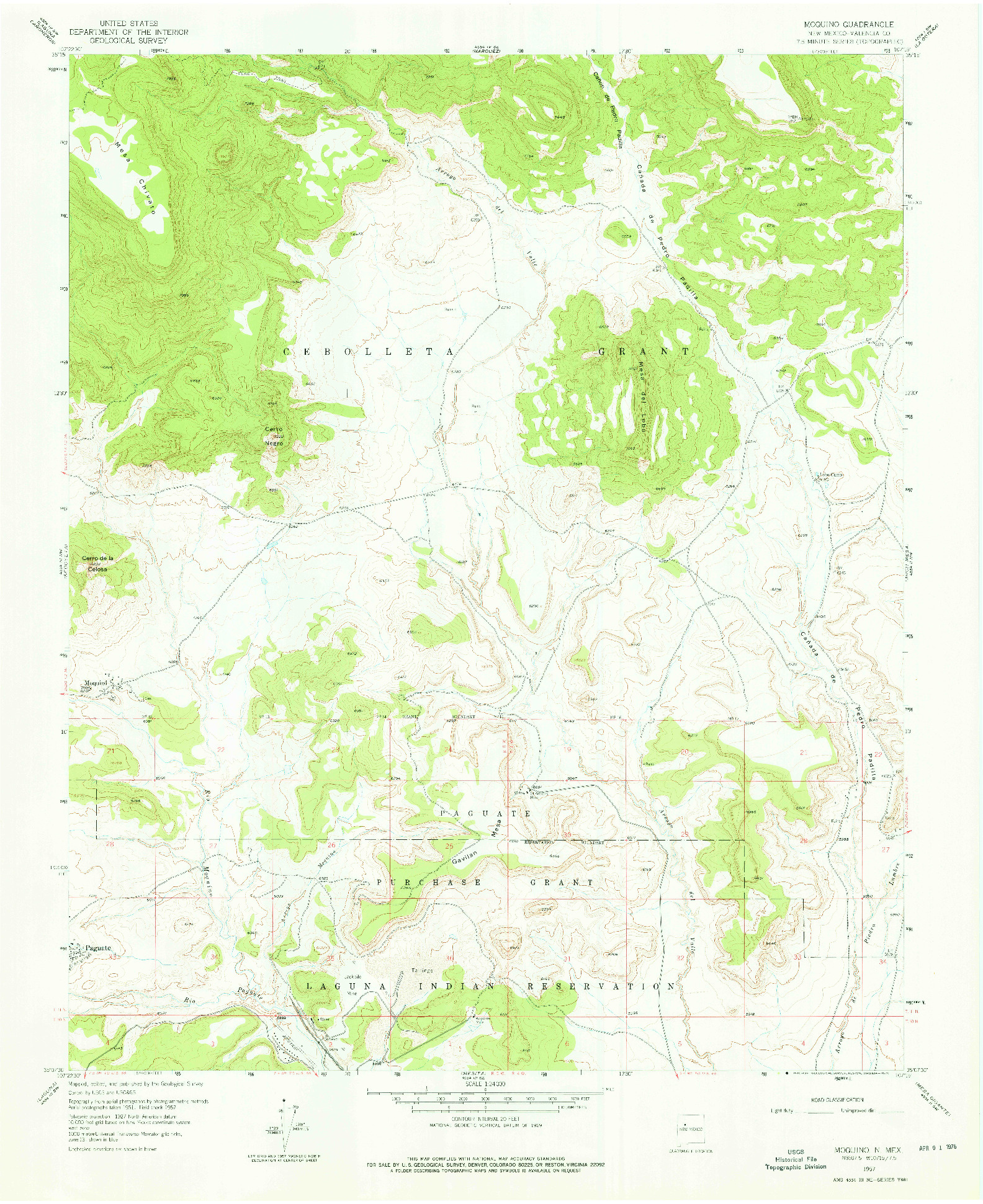 USGS 1:24000-SCALE QUADRANGLE FOR MOQUINO, NM 1957