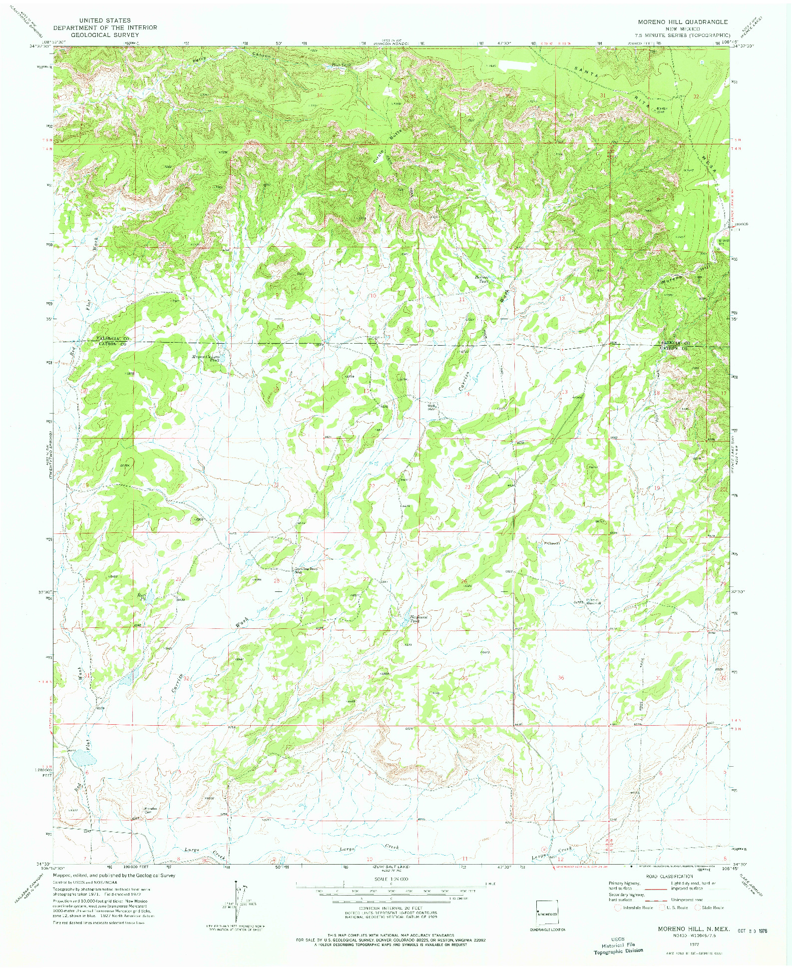 USGS 1:24000-SCALE QUADRANGLE FOR MORENO HILL, NM 1972