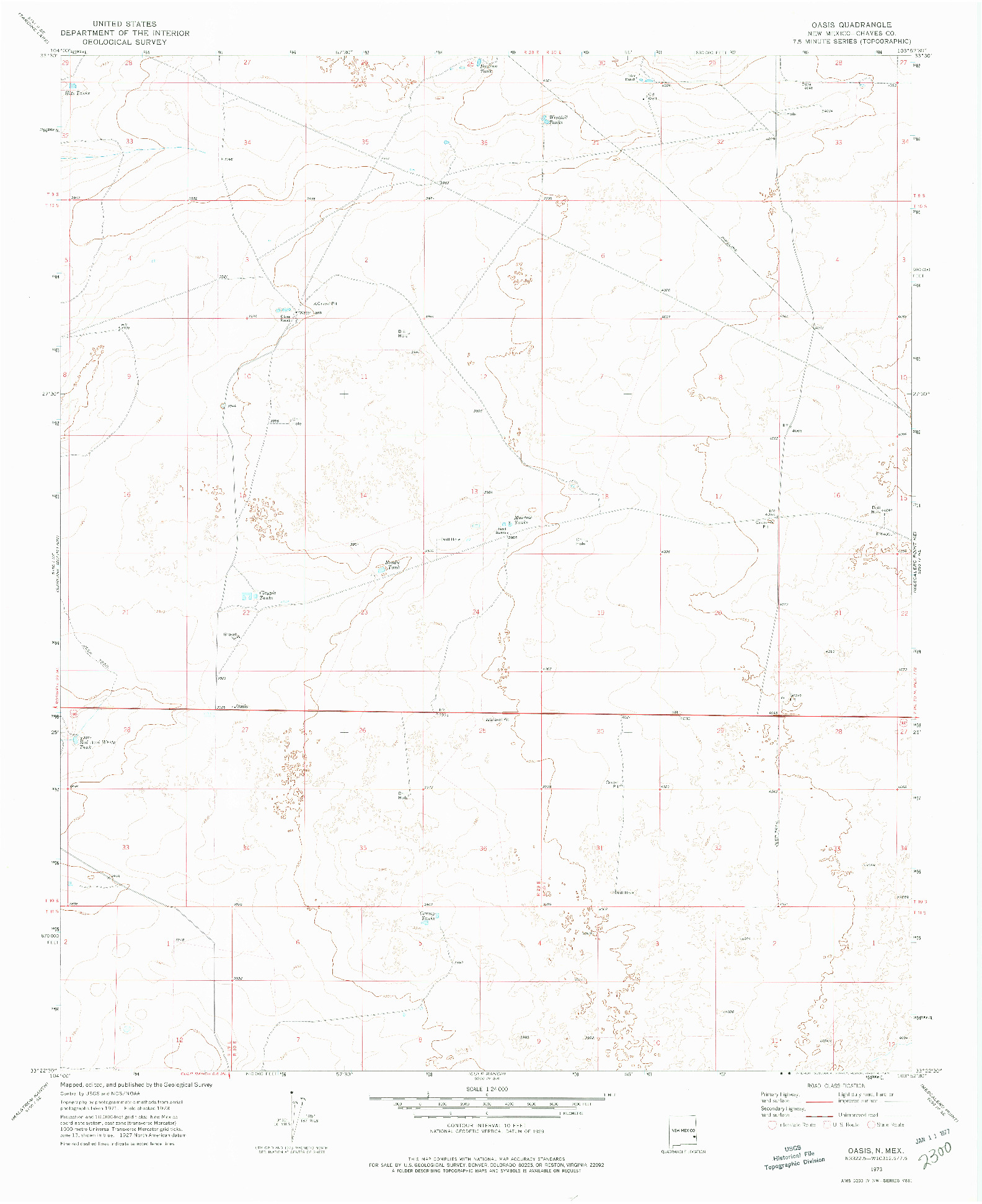 USGS 1:24000-SCALE QUADRANGLE FOR OASIS, NM 1973