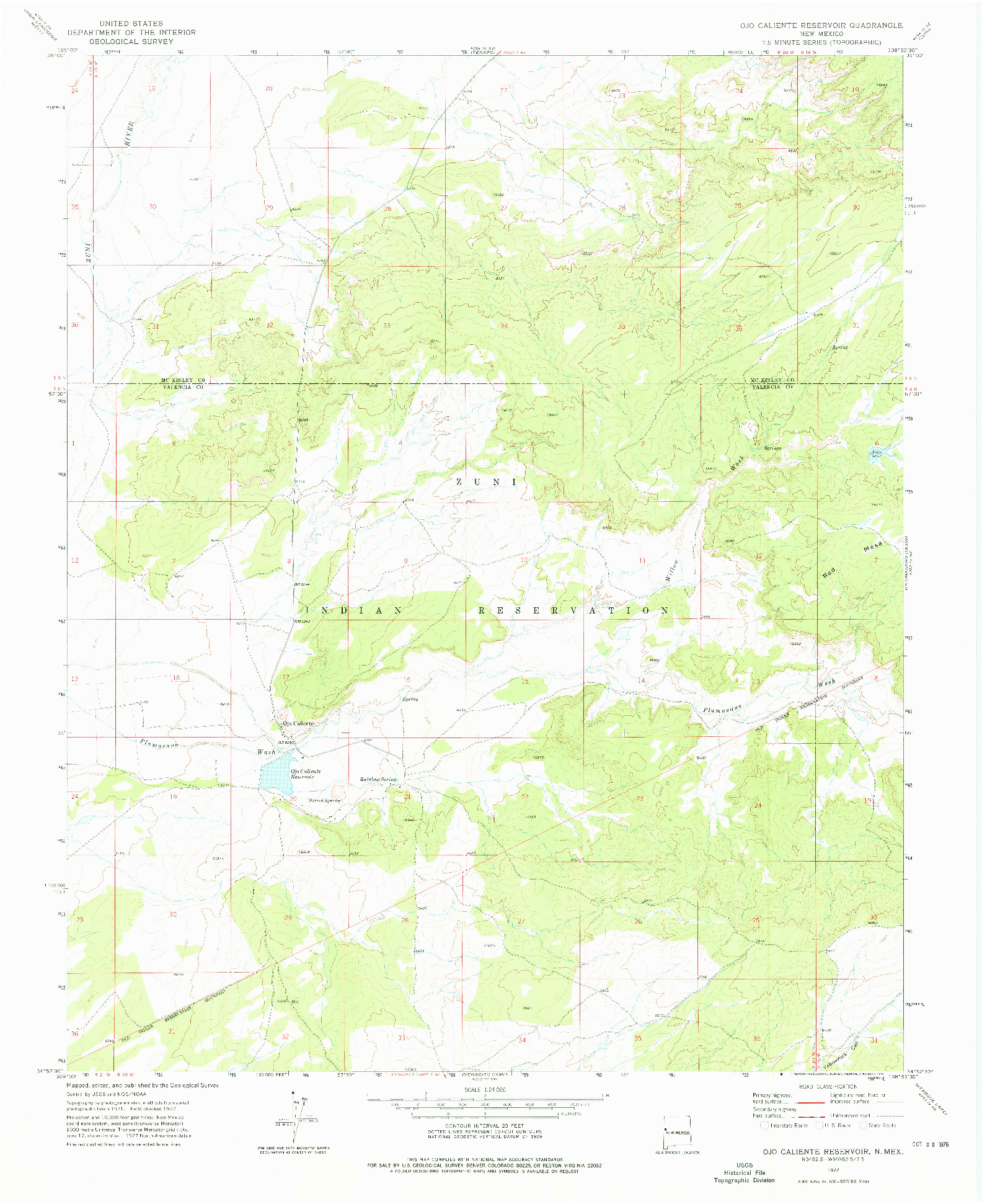 USGS 1:24000-SCALE QUADRANGLE FOR OJO CALIENTE RESERVOIR, NM 1972