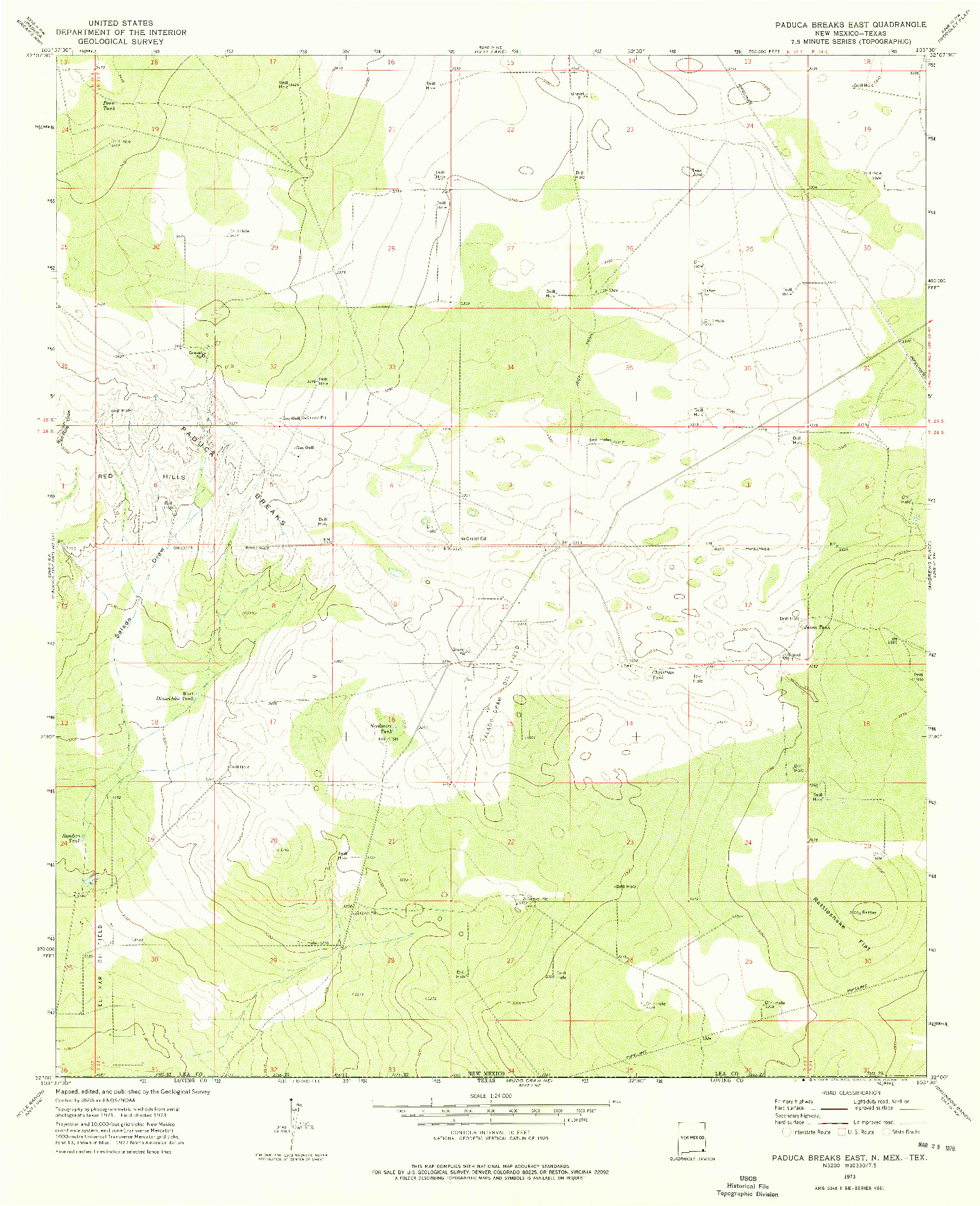 USGS 1:24000-SCALE QUADRANGLE FOR PADUCA BREAKS EAST, NM 1973
