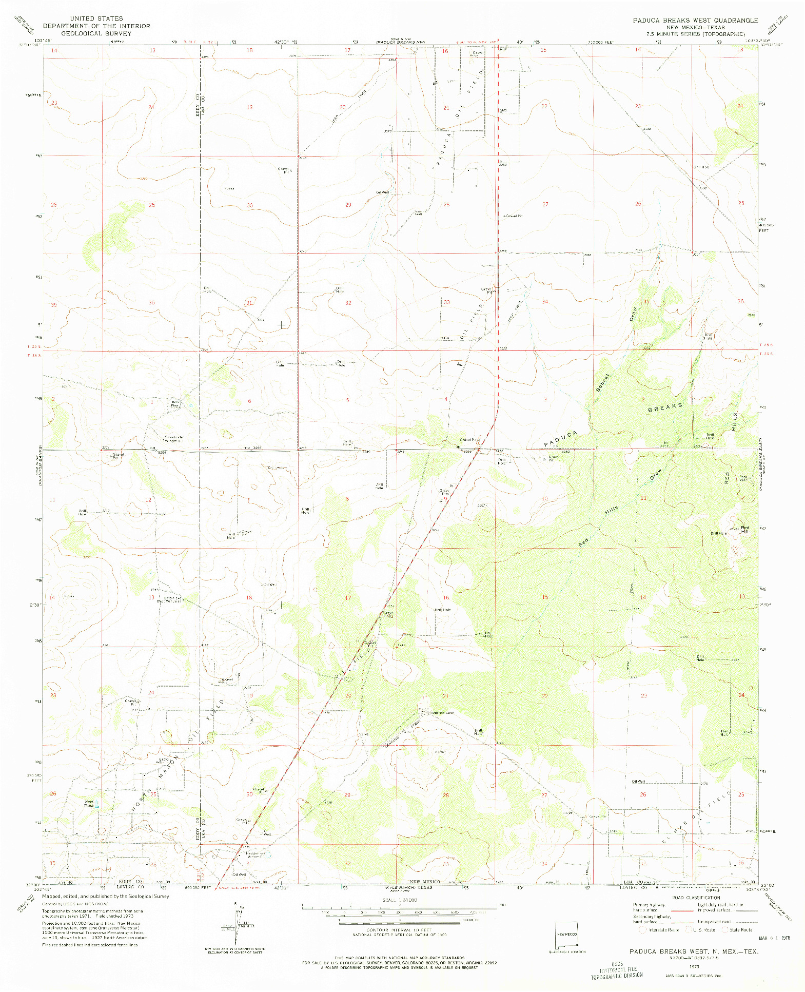 USGS 1:24000-SCALE QUADRANGLE FOR PADUCA BREAKS WEST, NM 1973