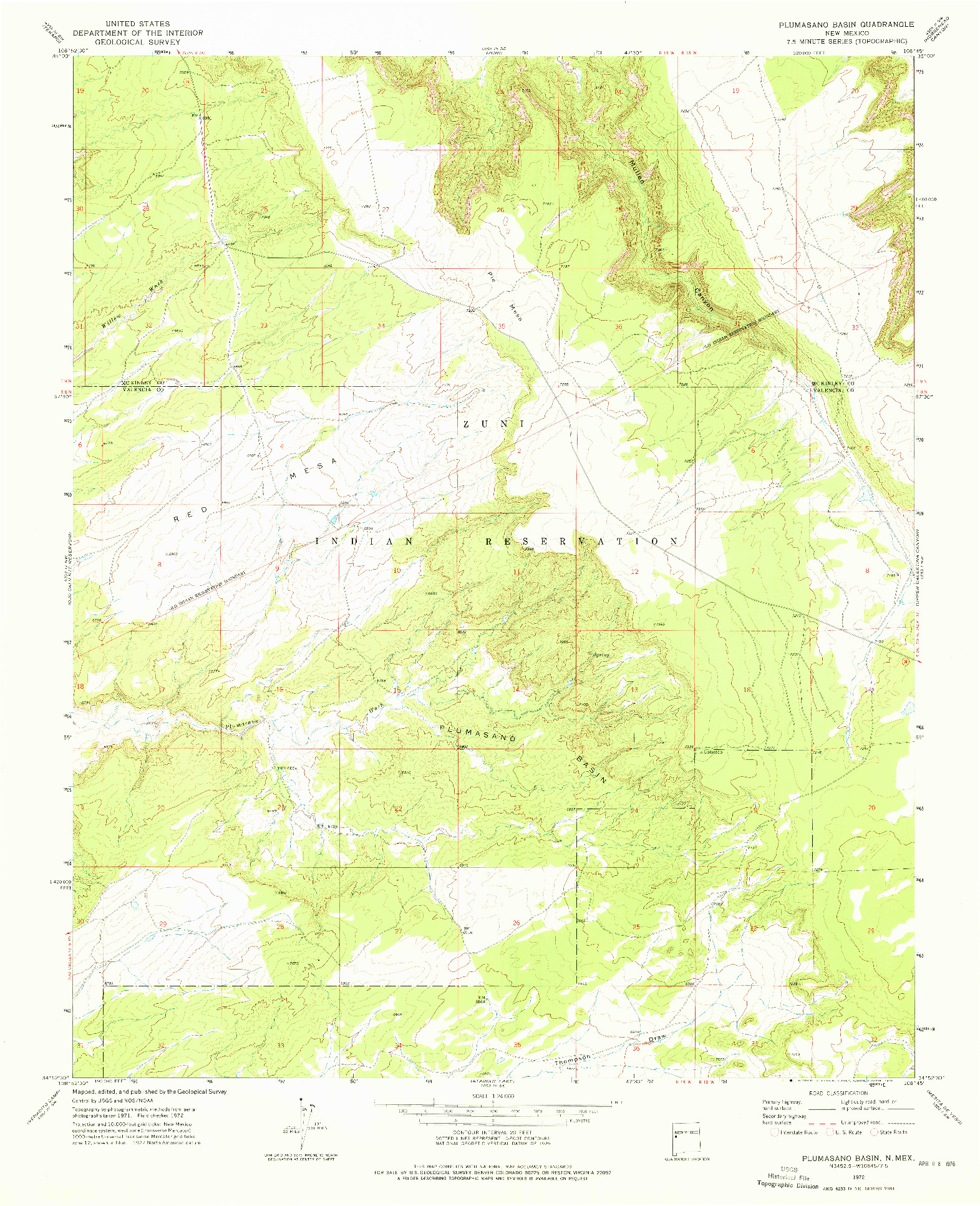 USGS 1:24000-SCALE QUADRANGLE FOR PLUMASANO BASIN, NM 1972