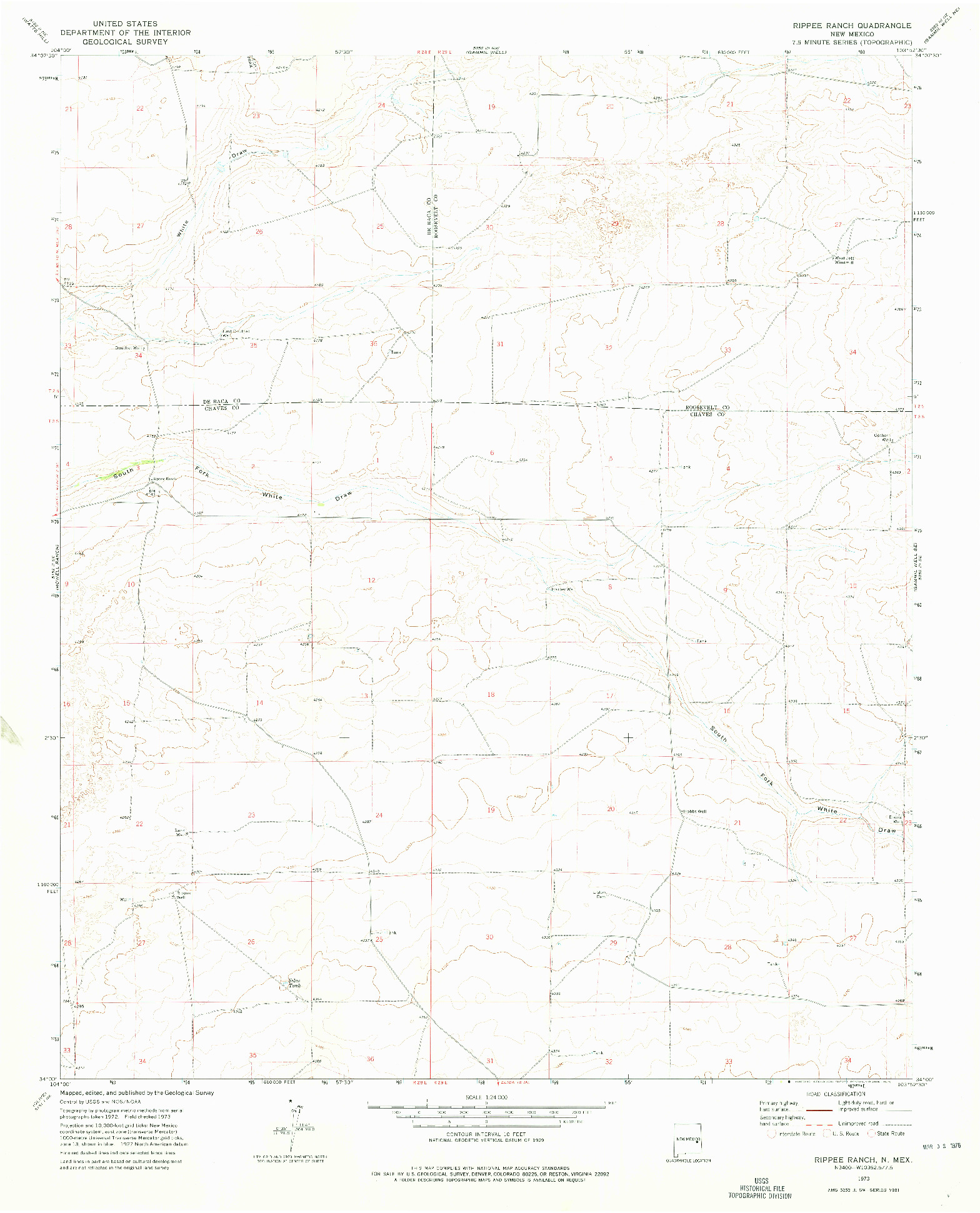USGS 1:24000-SCALE QUADRANGLE FOR RIPPEE RANCH, NM 1973