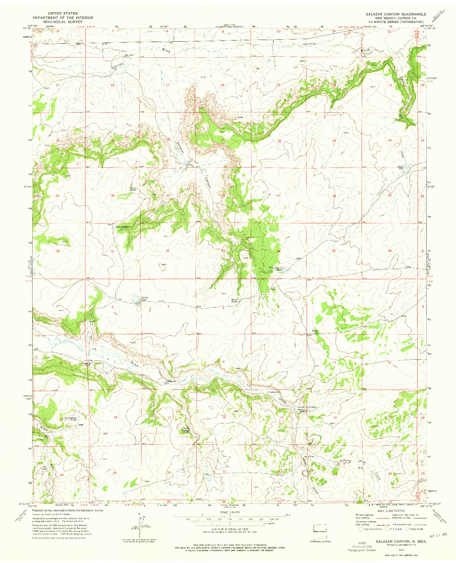 USGS 1:24000-SCALE QUADRANGLE FOR SALAZAR CANYON, NM 1972