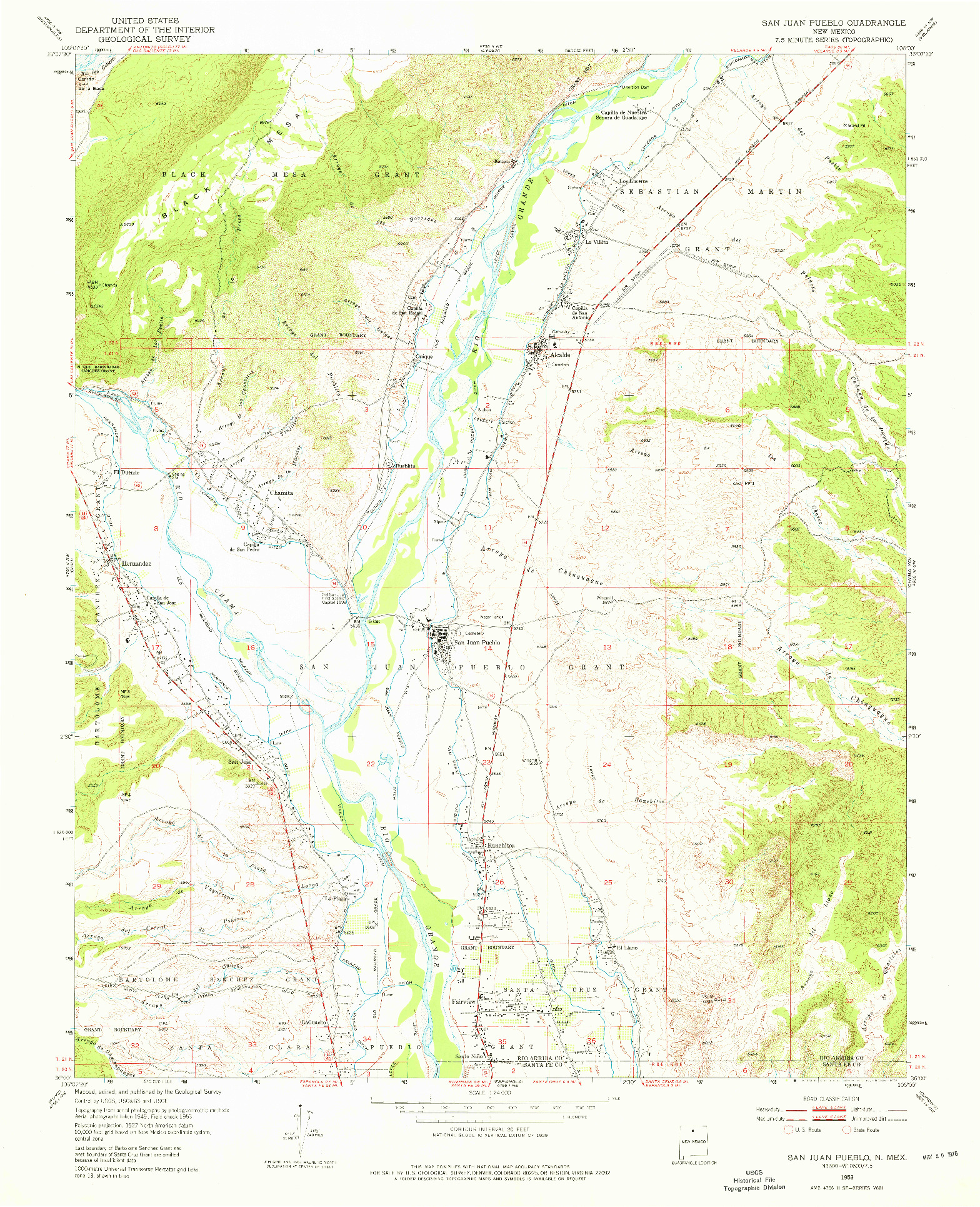 USGS 1:24000-SCALE QUADRANGLE FOR SAN JUAN PUEBLO, NM 1953