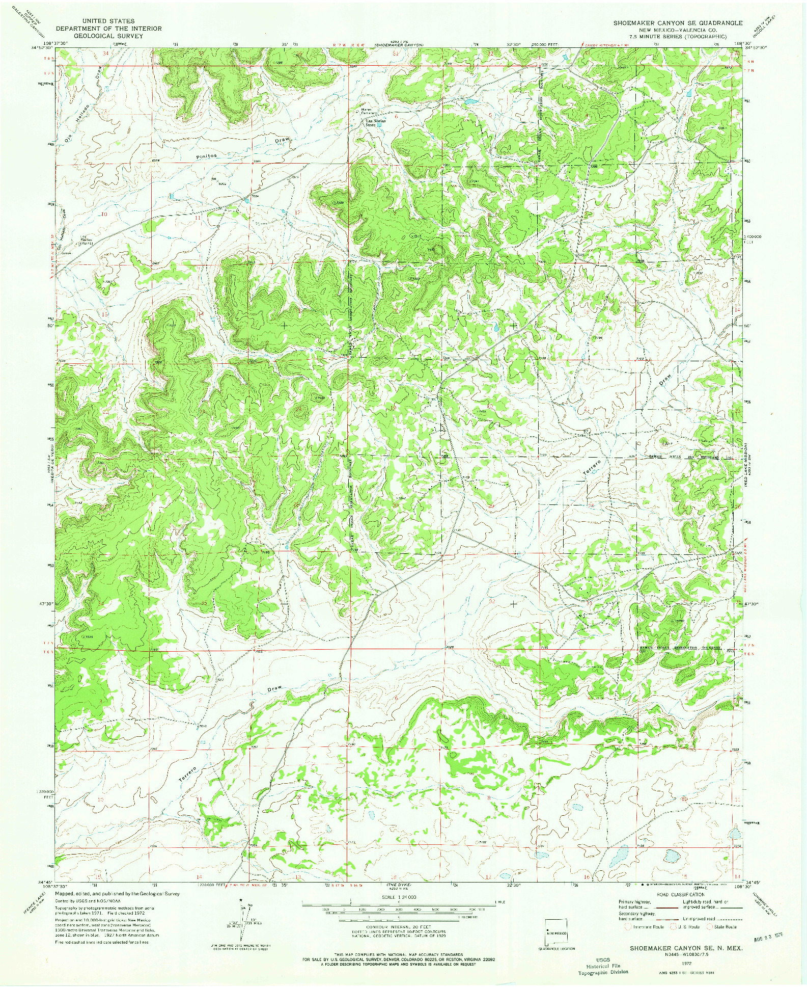 USGS 1:24000-SCALE QUADRANGLE FOR SHOEMAKER CANYON SE, NM 1972