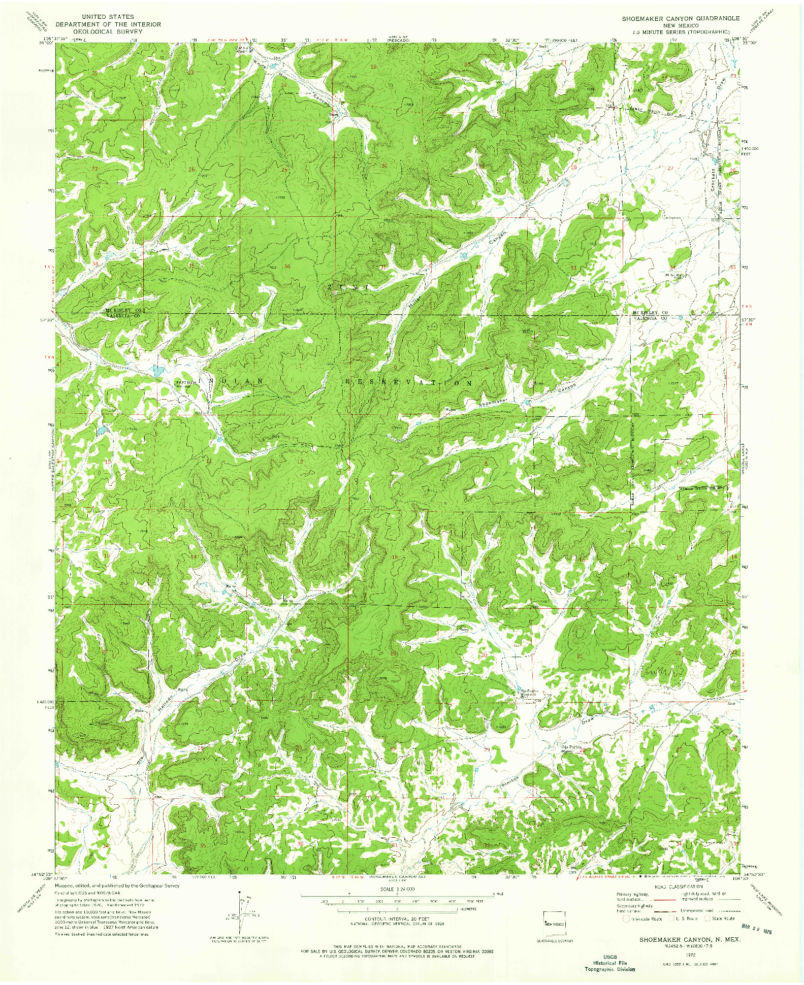 USGS 1:24000-SCALE QUADRANGLE FOR SHOEMAKER CANYON, NM 1972