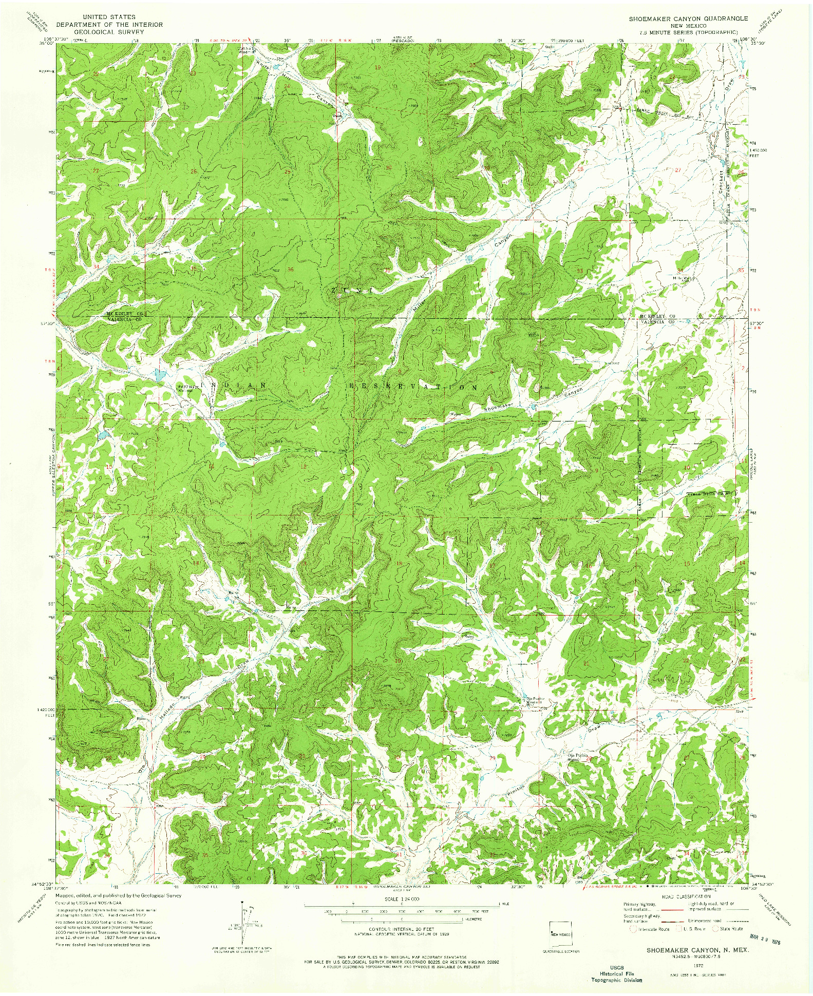 USGS 1:24000-SCALE QUADRANGLE FOR SHOEMAKER CANYON, NM 1972