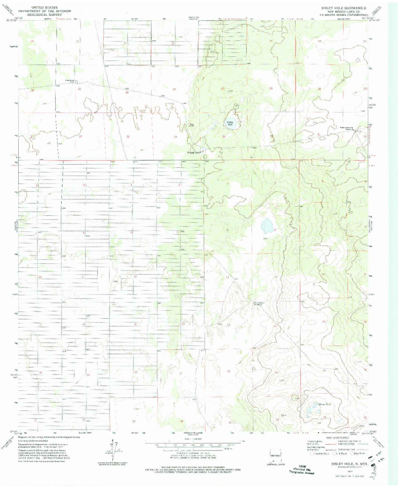 USGS 1:24000-SCALE QUADRANGLE FOR SIBLEY HOLE, NM 1972