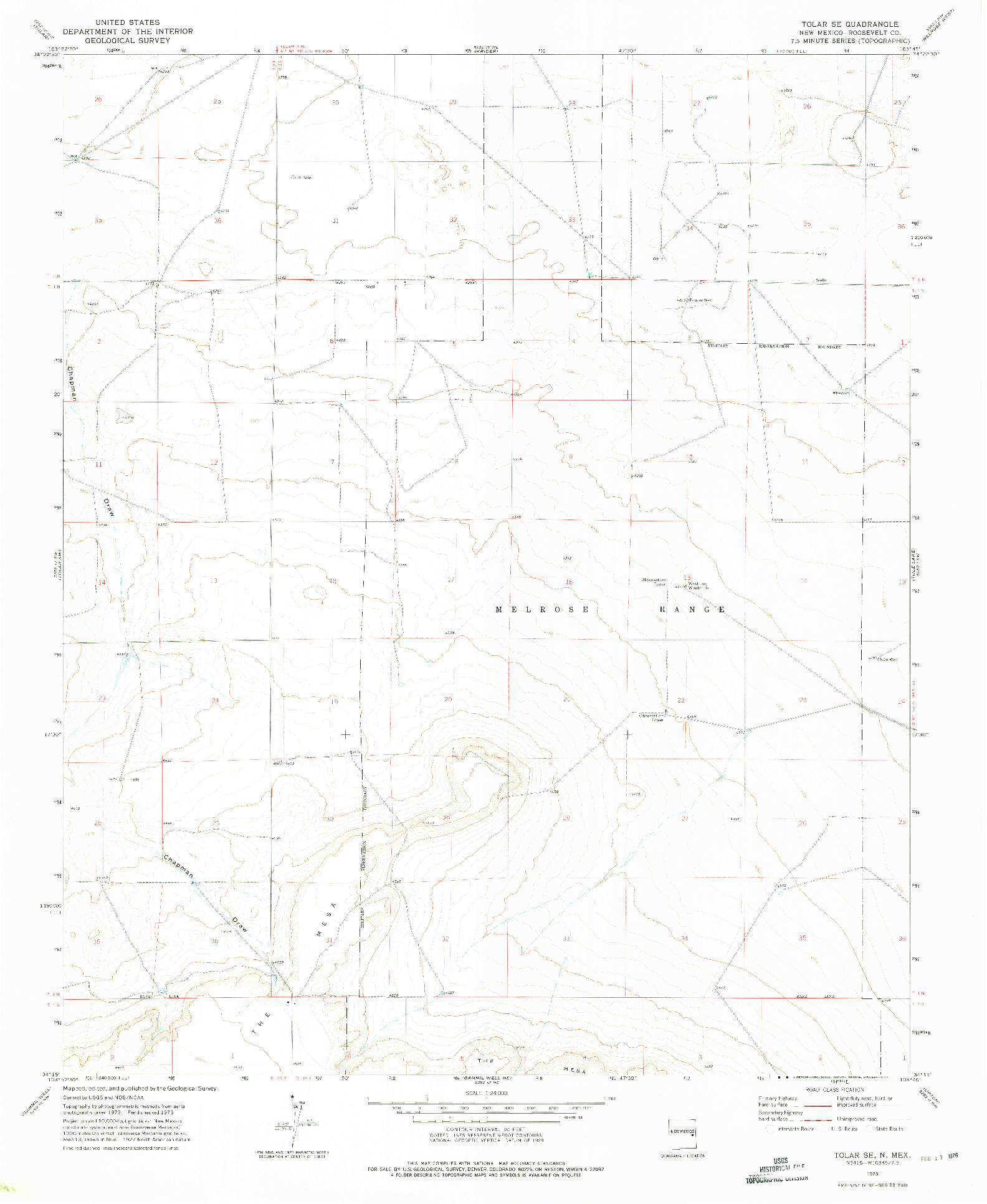 USGS 1:24000-SCALE QUADRANGLE FOR TOLAR SE, NM 1973