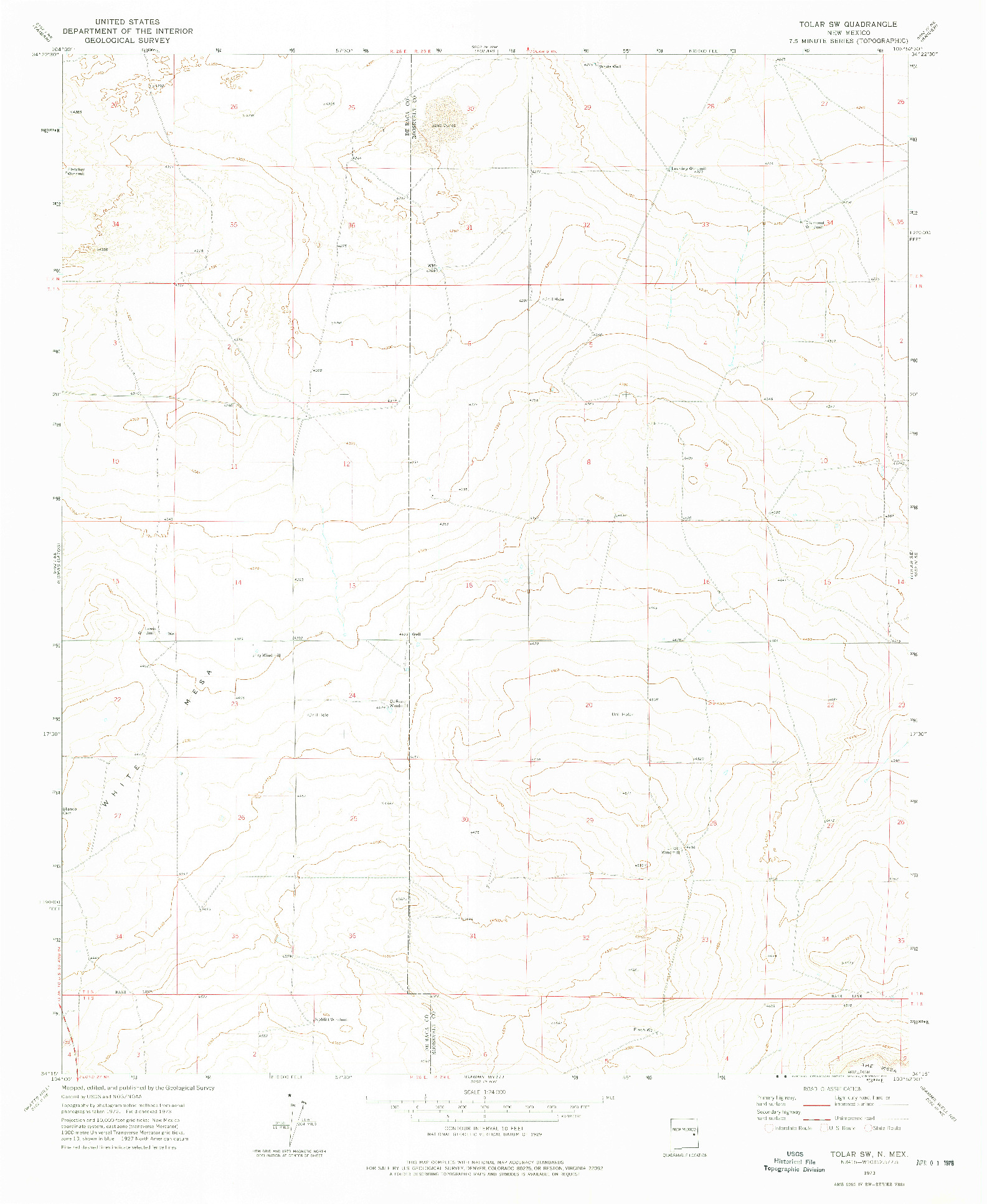 USGS 1:24000-SCALE QUADRANGLE FOR TOLAR SW, NM 1973