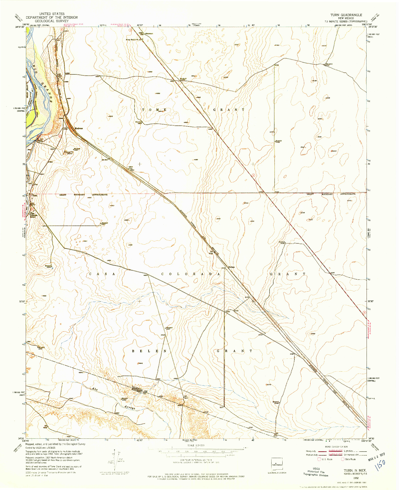 USGS 1:24000-SCALE QUADRANGLE FOR TURN, NM 1952