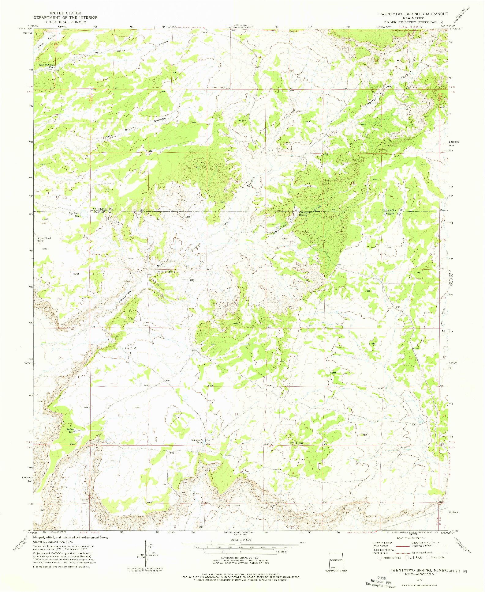USGS 1:24000-SCALE QUADRANGLE FOR TWENTYTWO SPRING, NM 1972