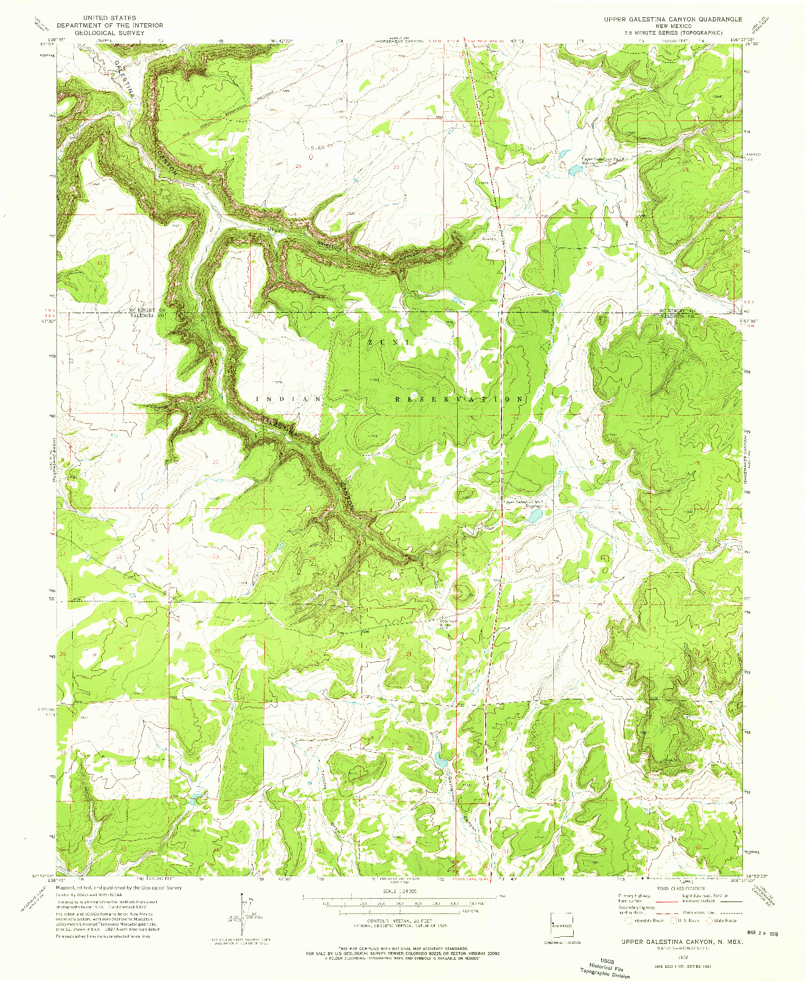 USGS 1:24000-SCALE QUADRANGLE FOR UPPER GALESTINA CANYON, NM 1972