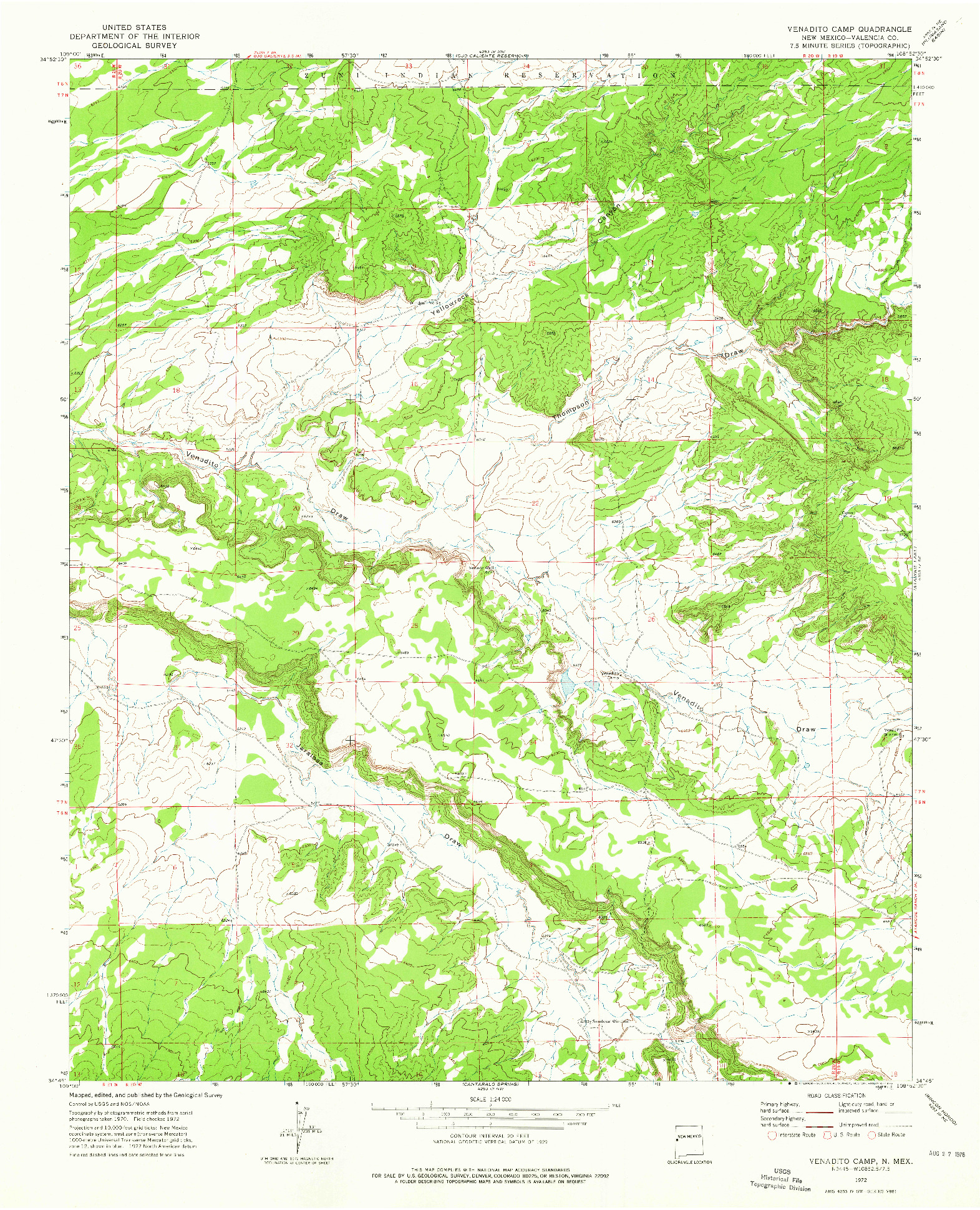 USGS 1:24000-SCALE QUADRANGLE FOR VENADITO CAMP, NM 1972