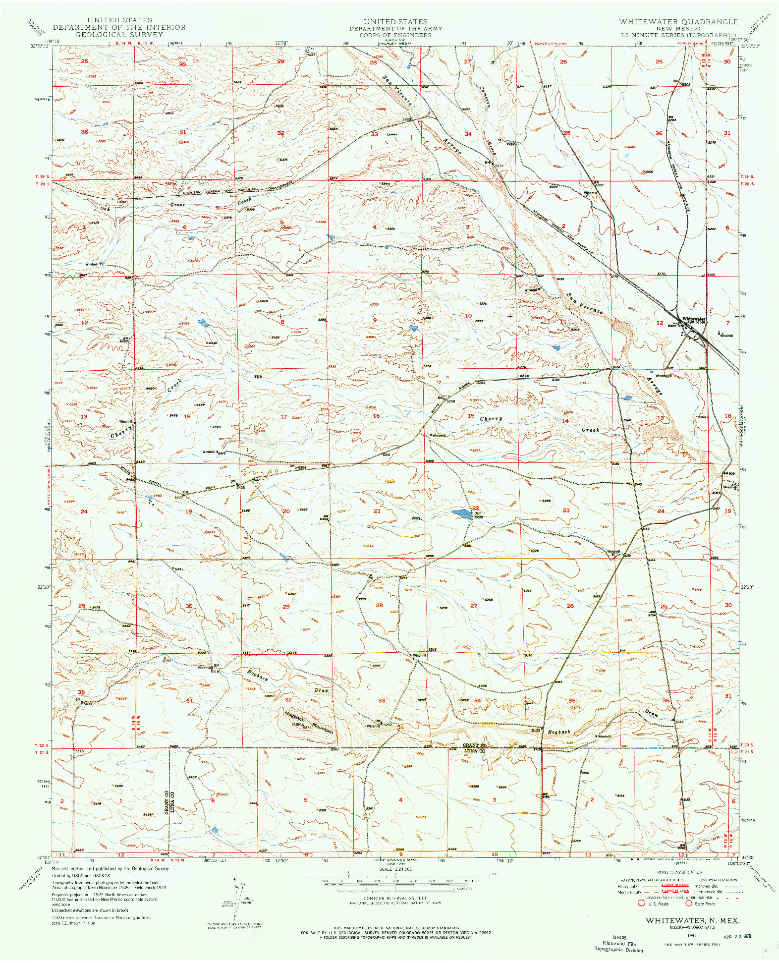 USGS 1:24000-SCALE QUADRANGLE FOR WHITEWATER, NM 1949