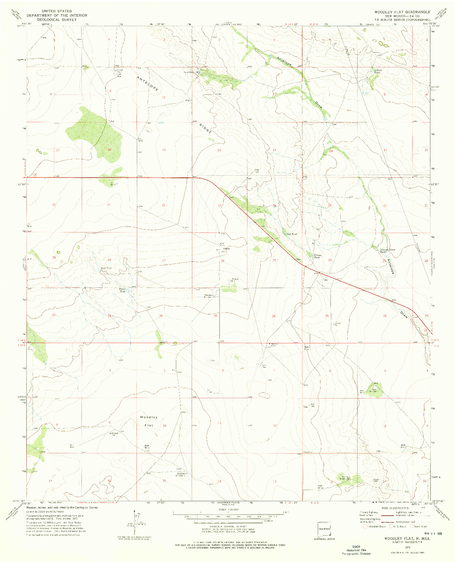 USGS 1:24000-SCALE QUADRANGLE FOR WOODLEY FLAT, NM 1973