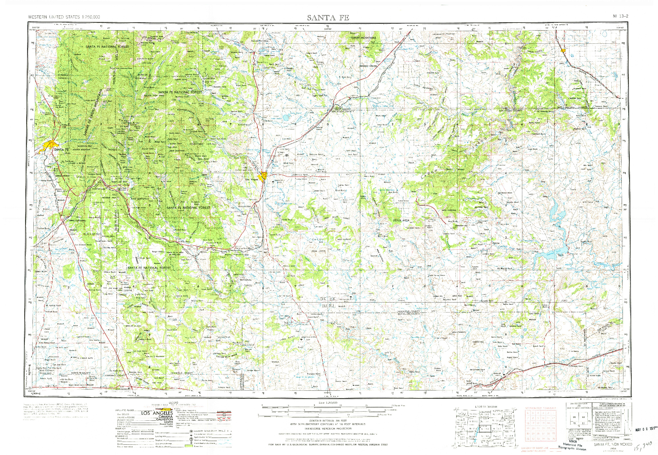 USGS 1:250000-SCALE QUADRANGLE FOR SANTA FE, NM 1954