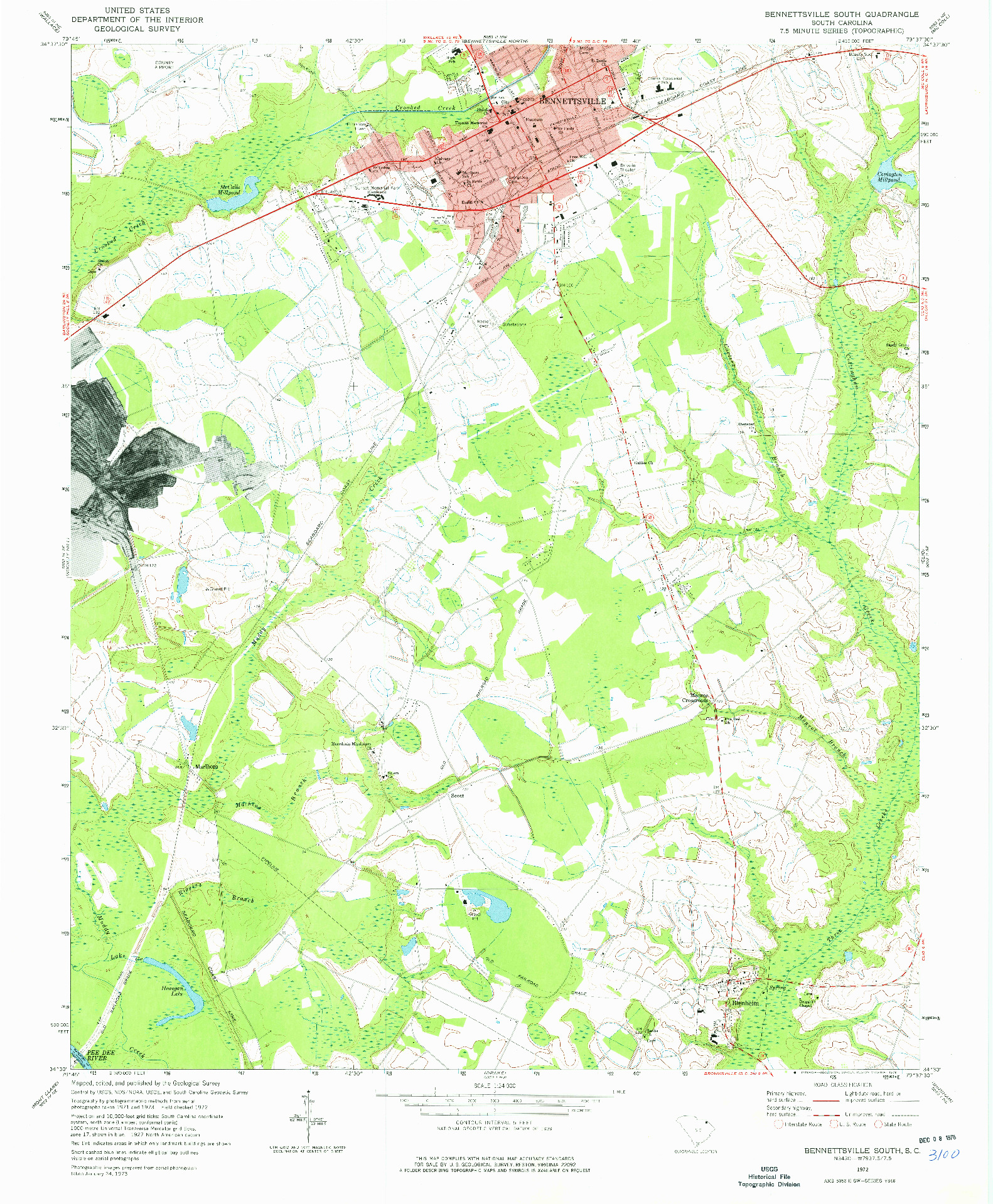 USGS 1:24000-SCALE QUADRANGLE FOR BENNETTSVILLE SOUTH, SC 1972