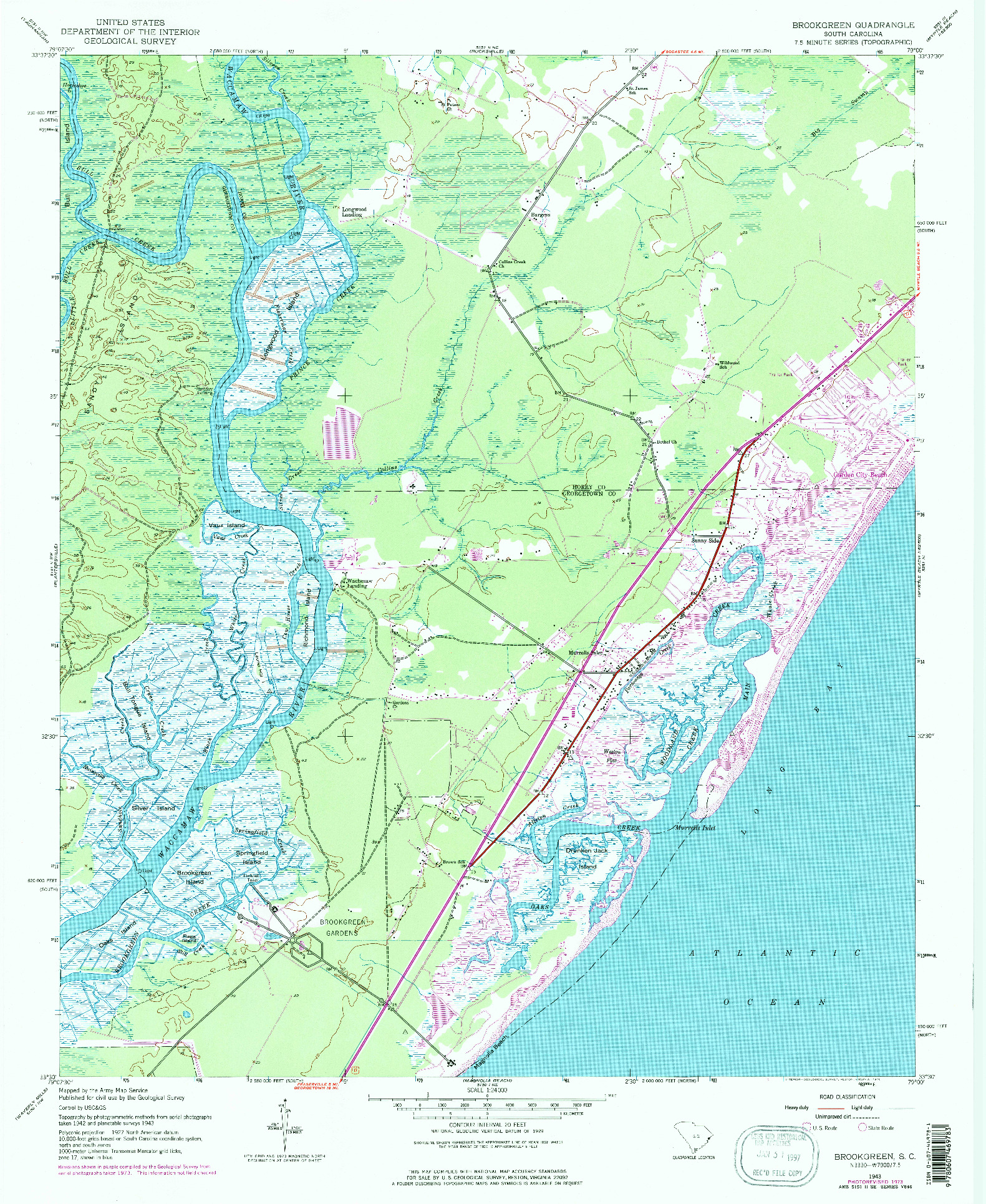 USGS 1:24000-SCALE QUADRANGLE FOR BROOKGREEN, SC 1943