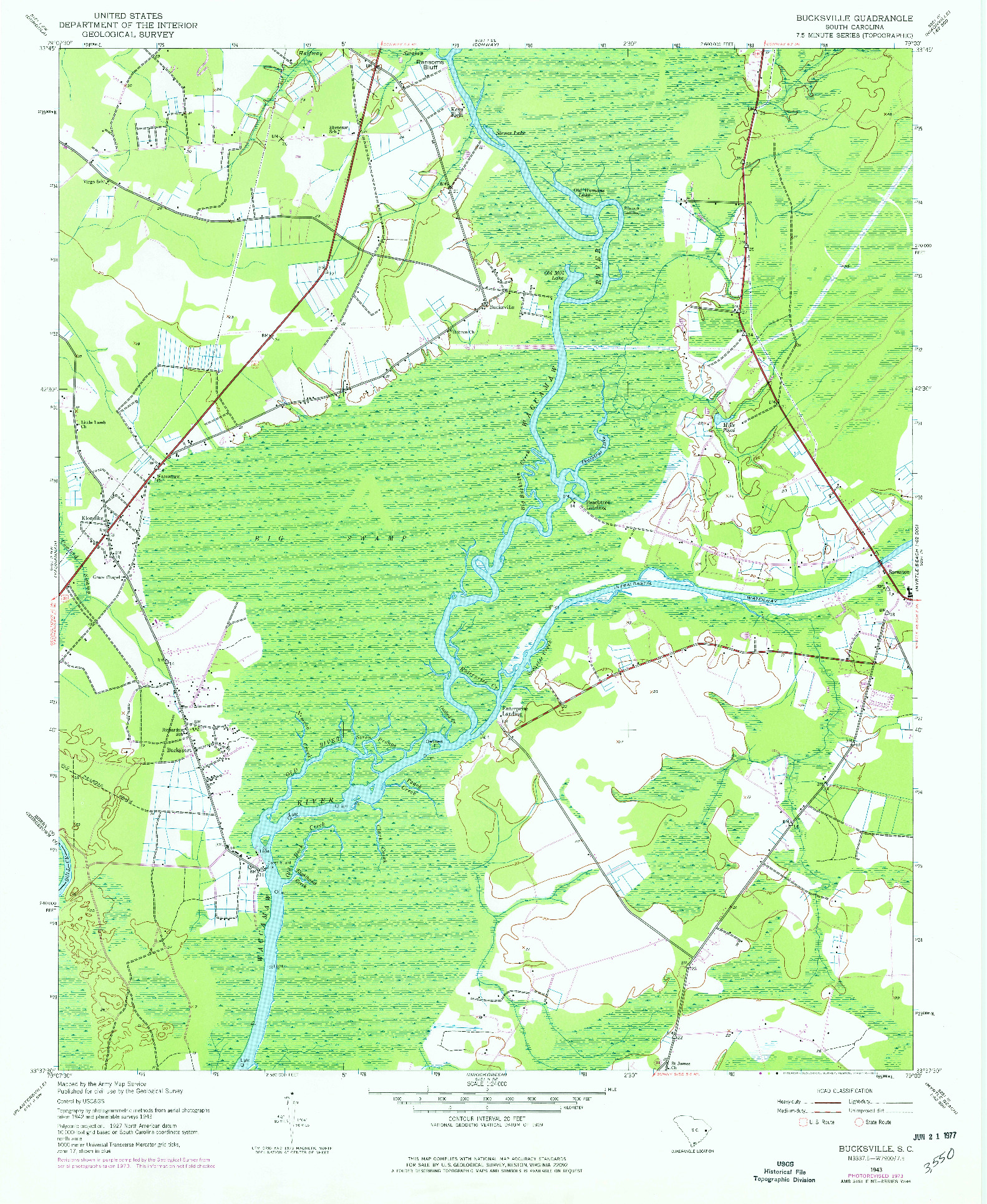 USGS 1:24000-SCALE QUADRANGLE FOR BUCKSVILLE, SC 1943
