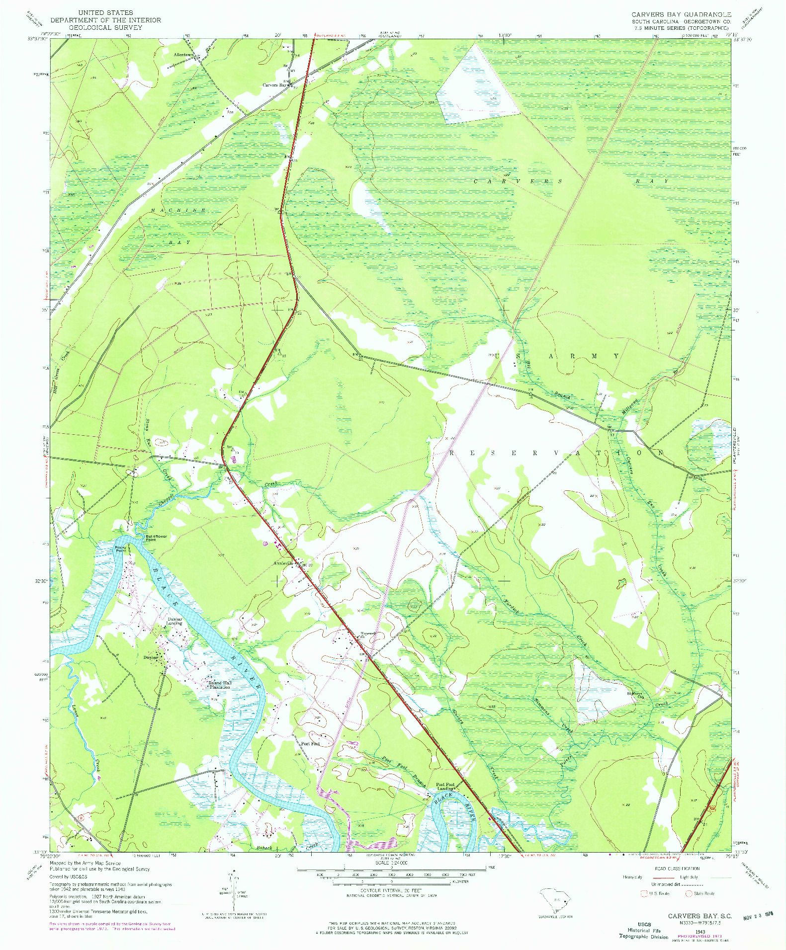 USGS 1:24000-SCALE QUADRANGLE FOR CARVERS BAY, SC 1943