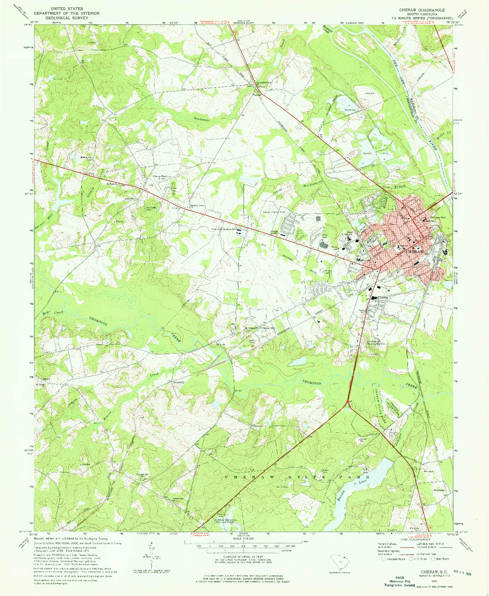 USGS 1:24000-SCALE QUADRANGLE FOR CHERAW, SC 1971