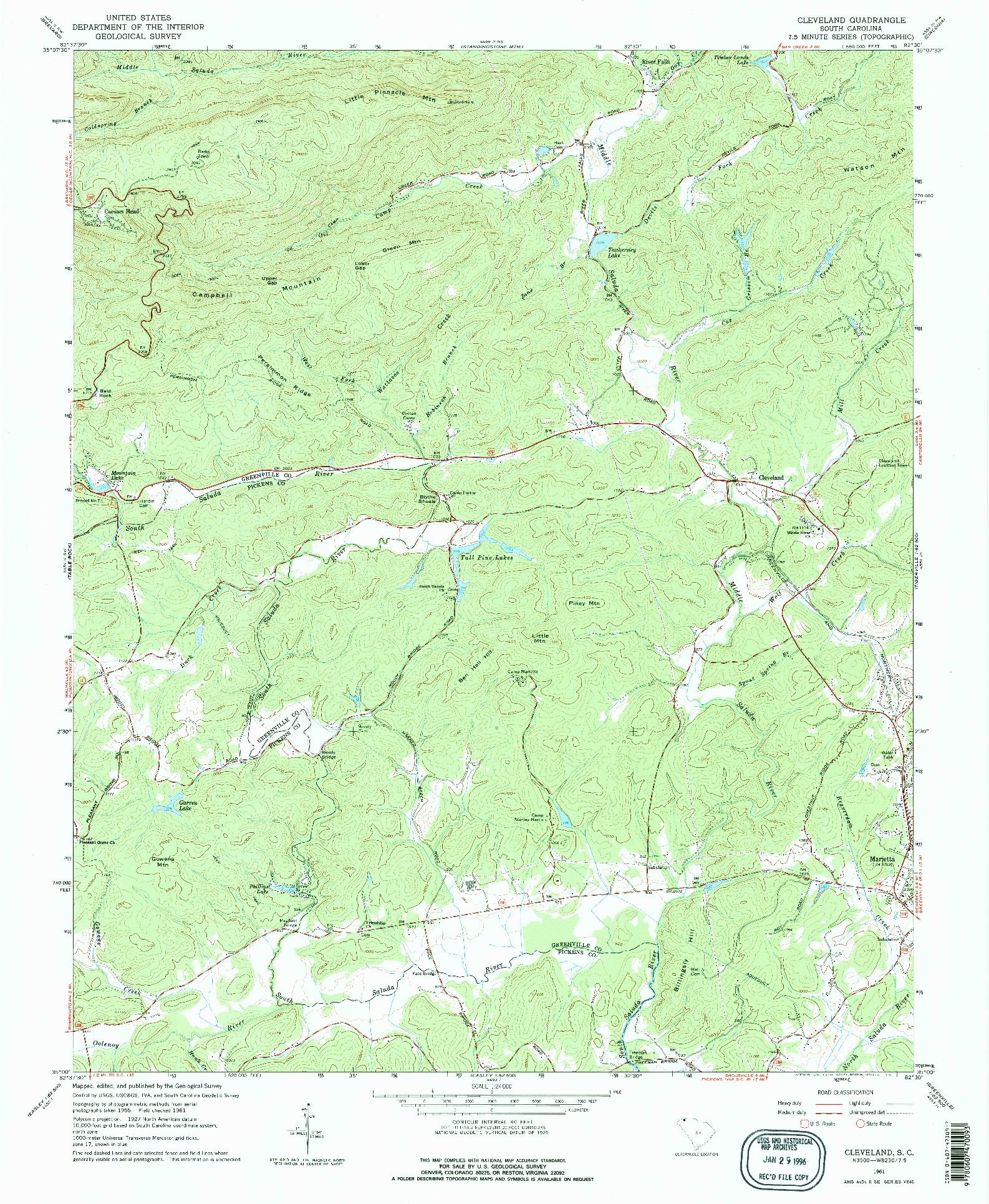 USGS 1:24000-SCALE QUADRANGLE FOR CLEVELAND, SC 1961