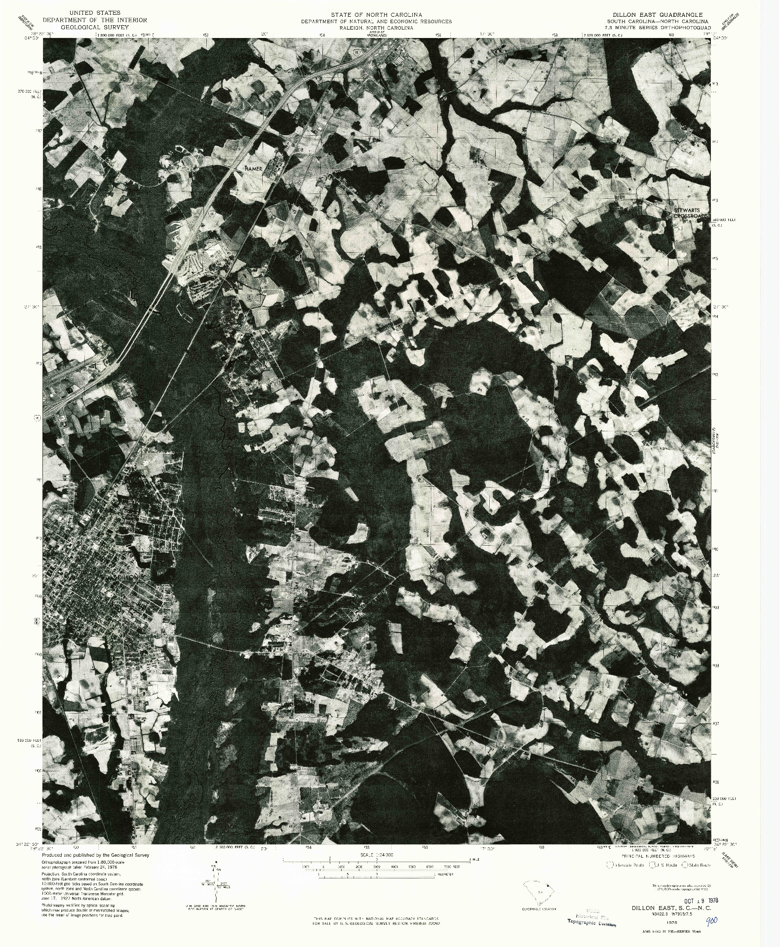 USGS 1:24000-SCALE QUADRANGLE FOR DILLON EAST, SC 1976
