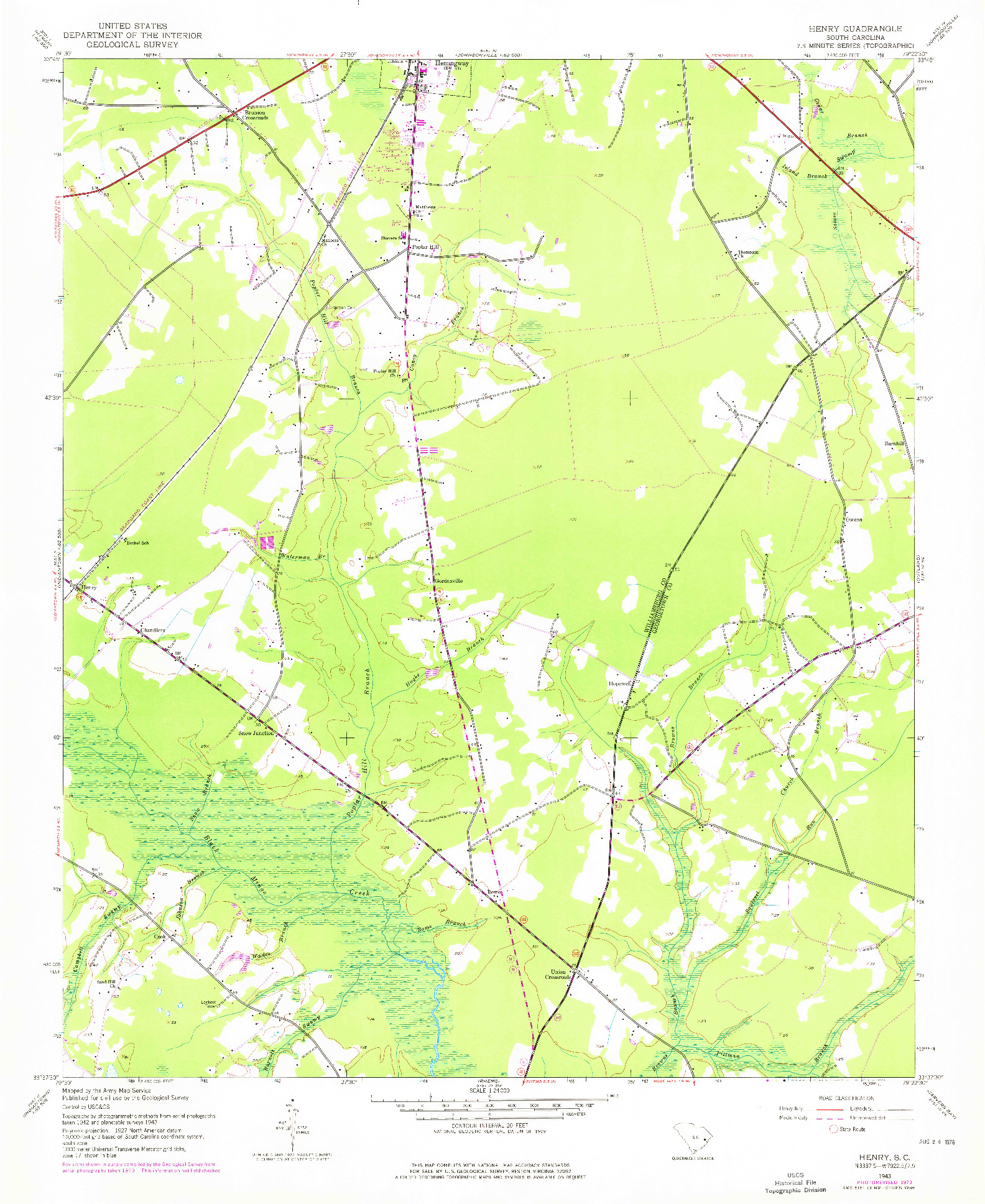 USGS 1:24000-SCALE QUADRANGLE FOR HENRY, SC 1943