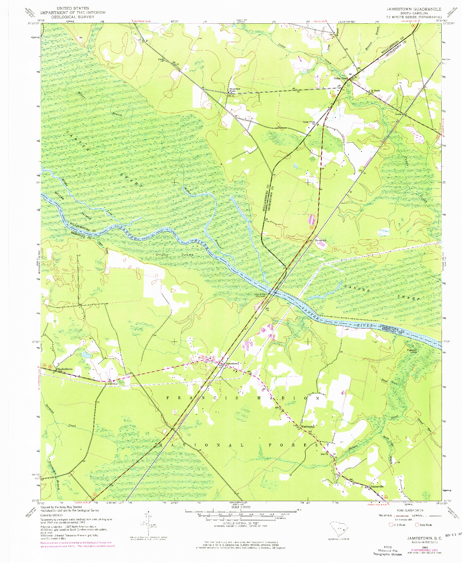USGS 1:24000-SCALE QUADRANGLE FOR JAMESTOWN, SC 1943